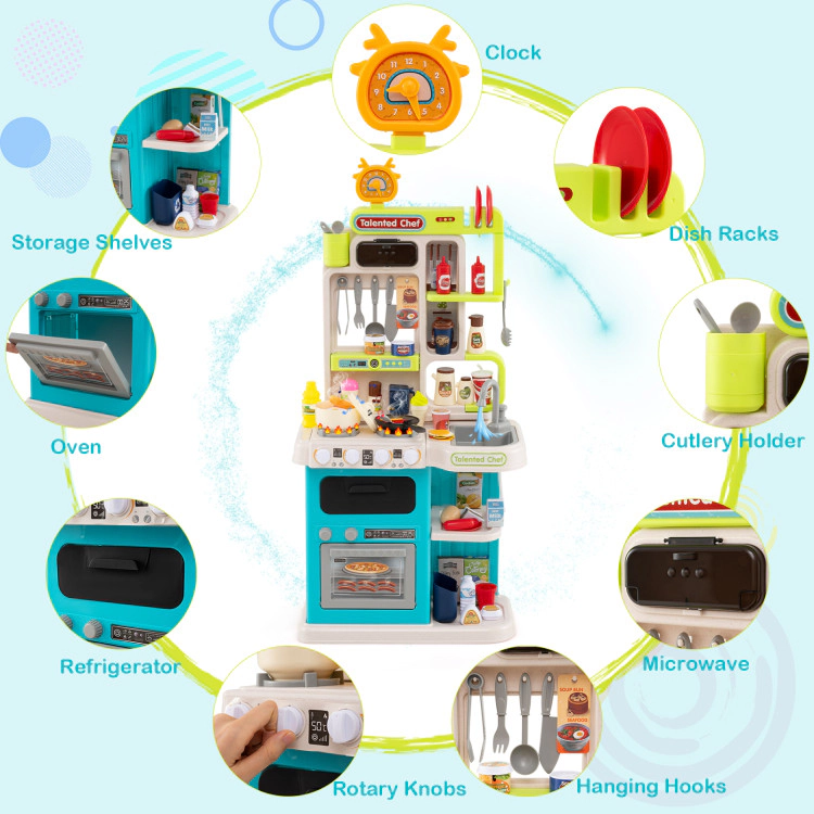 Hivvago Kids Kitchen Playset Pretend Play Kitchen with Realistic Sounds and Lights