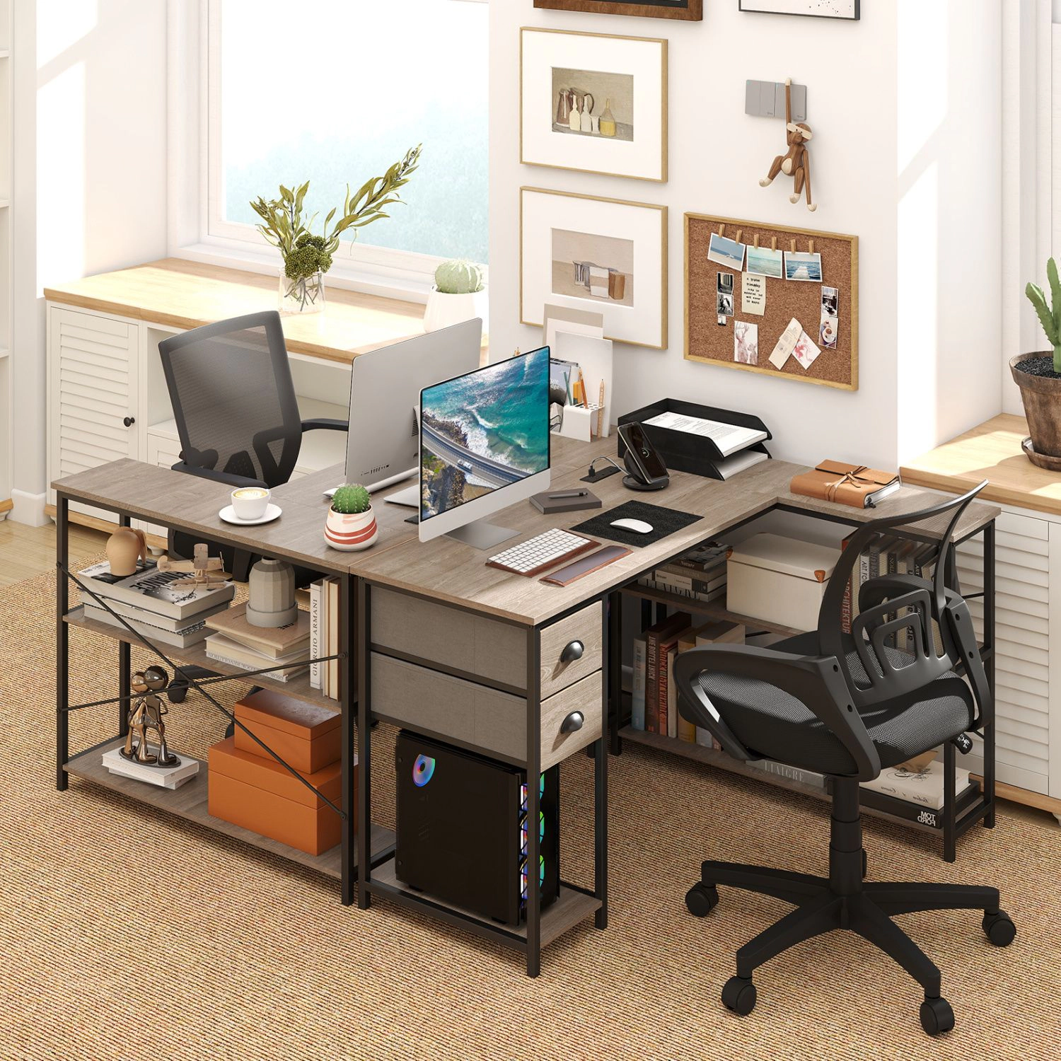 SlickBlue L Shaped Computer Desk with Charging Station and Drawers