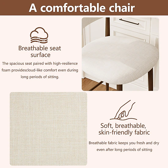 GBruno Set of 2 Modern Counter Height Bar Stools, Upholstered Linen ...