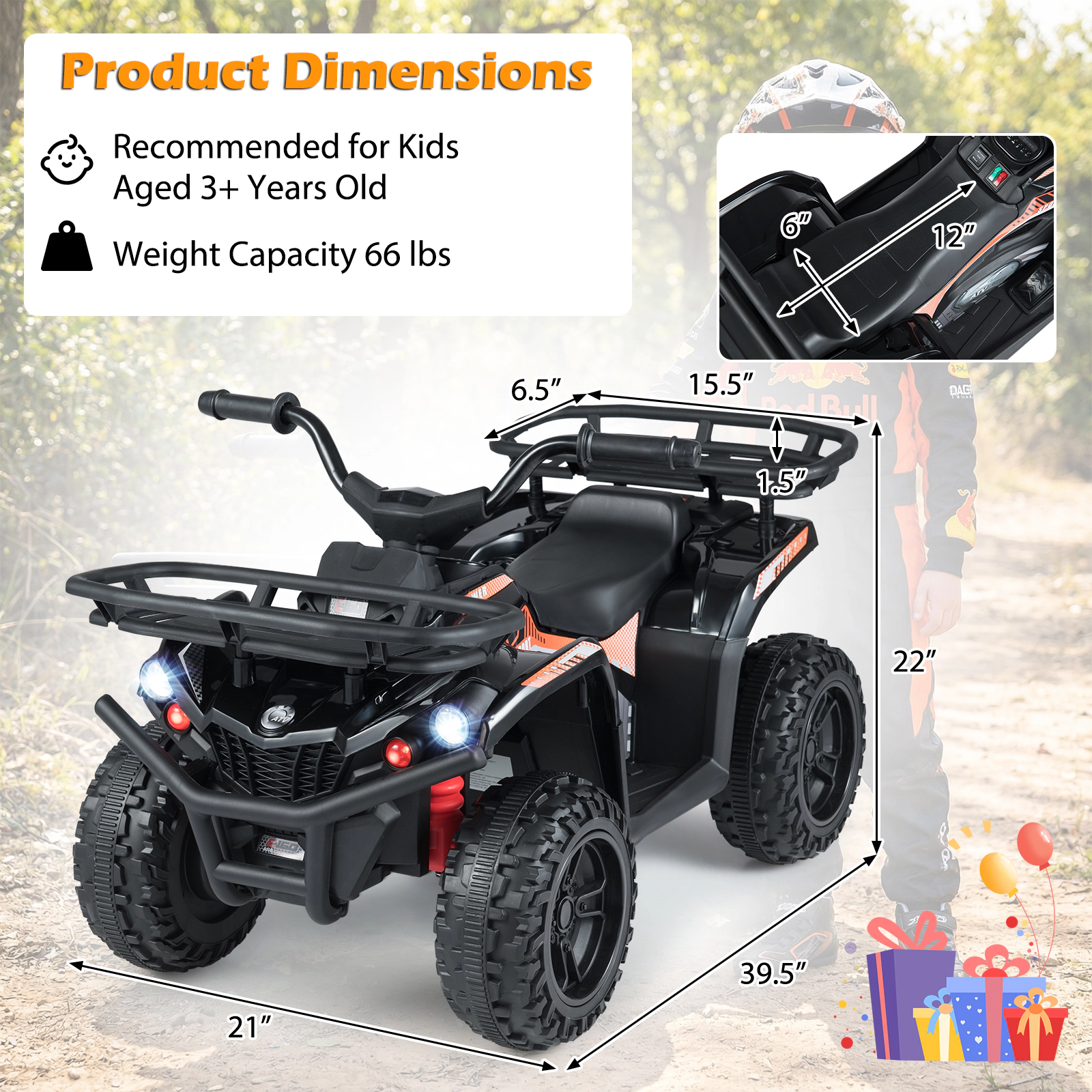 Costway 24V 4-Wheeler Ride on Toy with Slow Start, Songs, Stories, Tunes, MIC/SD/USB Port