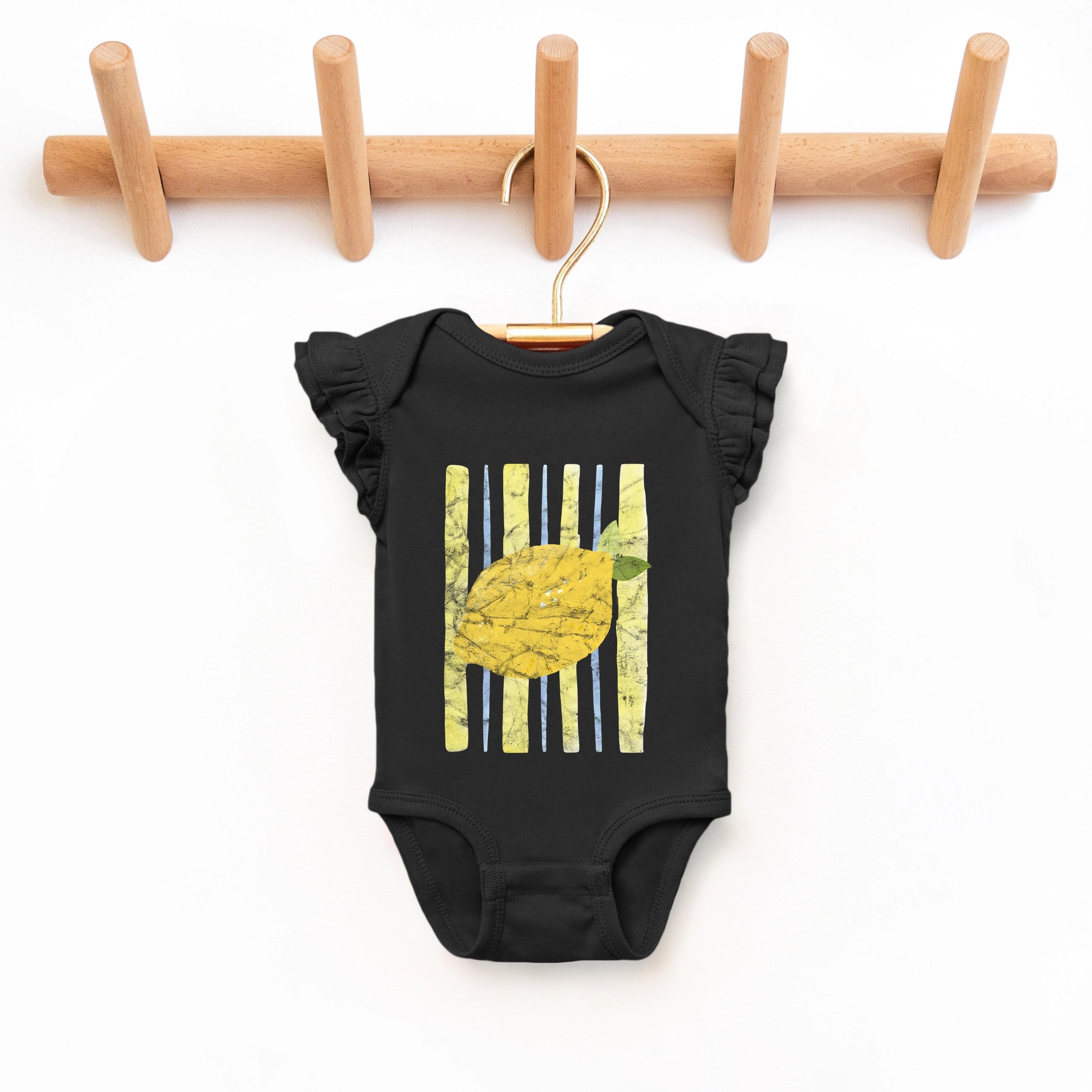 The Juniper Shop - Infant Girl's Flutter Sleeve Bodysuit Lemon Stripes
