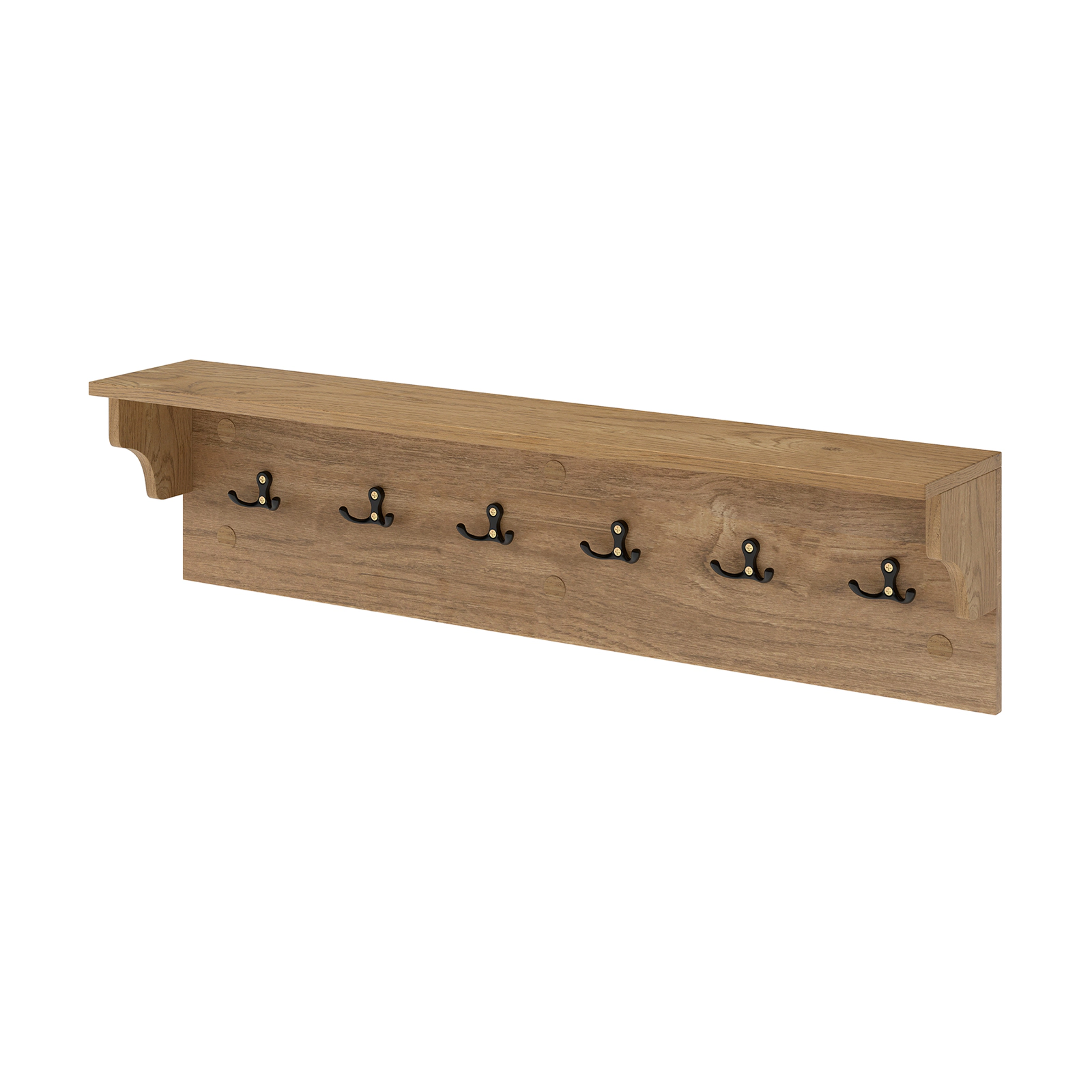 SUGIFT Wall Hooks with Shelf Natural 31.5 Inch Wooden Coat Rack with 6 Hooks