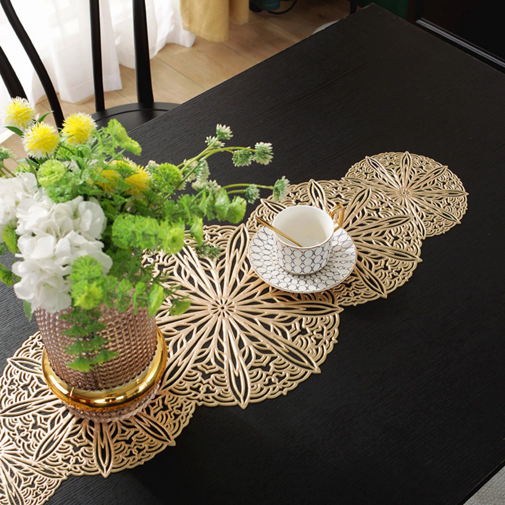 Alilang Unisex Decorative Floral Lace Table Mat Layered Circular Design