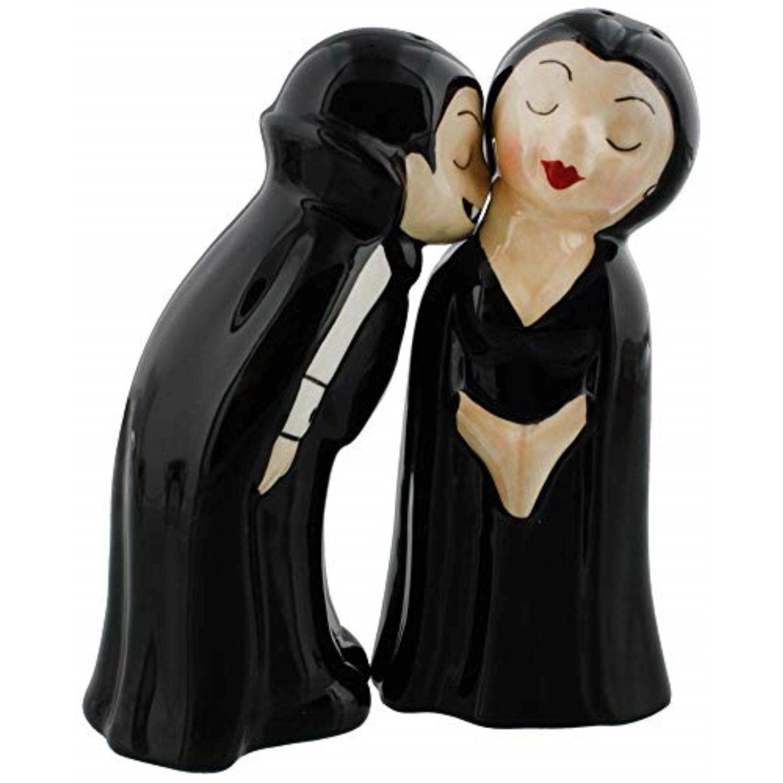 Pacific Giftware 2-Piece Vampire Love at First Bite Set of Kissing Salt and Pepper Shakers, 4-Inch, Black