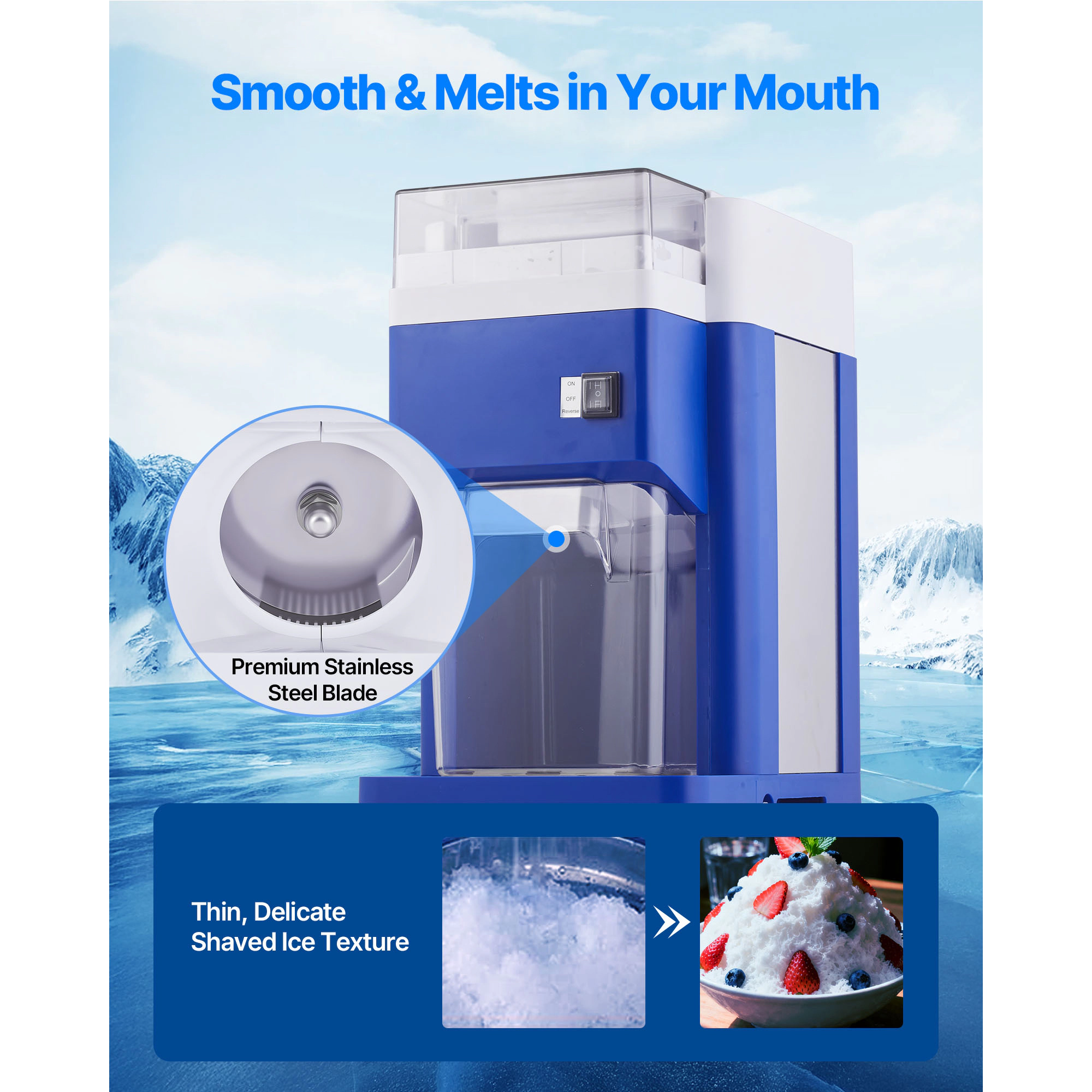HONGGE Commercial Ice Shaver Electric Snow Cone Maker with Shaved Machine for Home