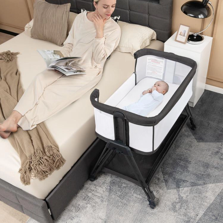 SUGIFT Portable Bedside Baby Sleeper Bassinet with 7 Adjustable Heights 20-lb Capacity Ages 0-6 Months Gray/Black