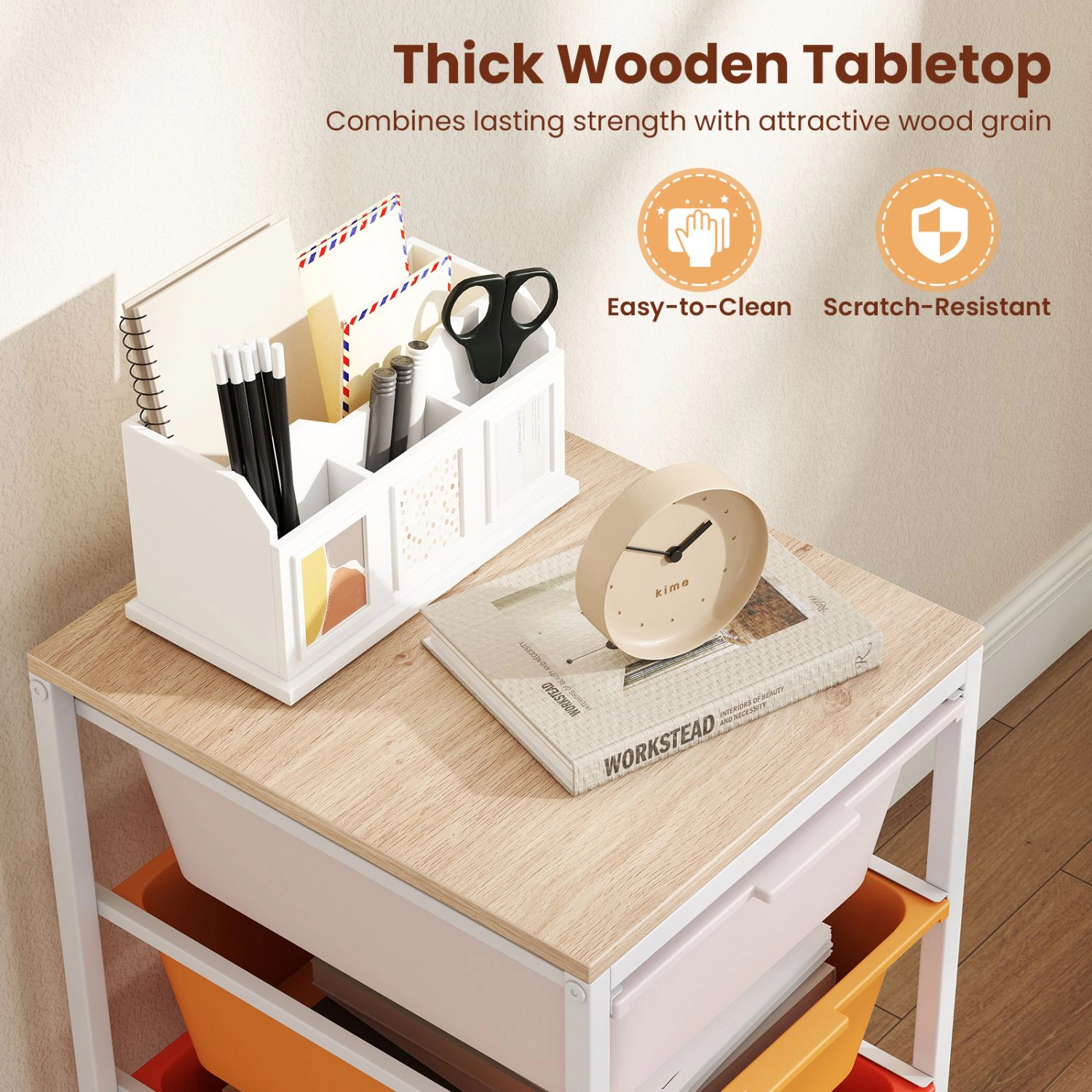 SlickBlue 4 Drawer Rolling Storage Cart with Wooden Top for Office Home Organization