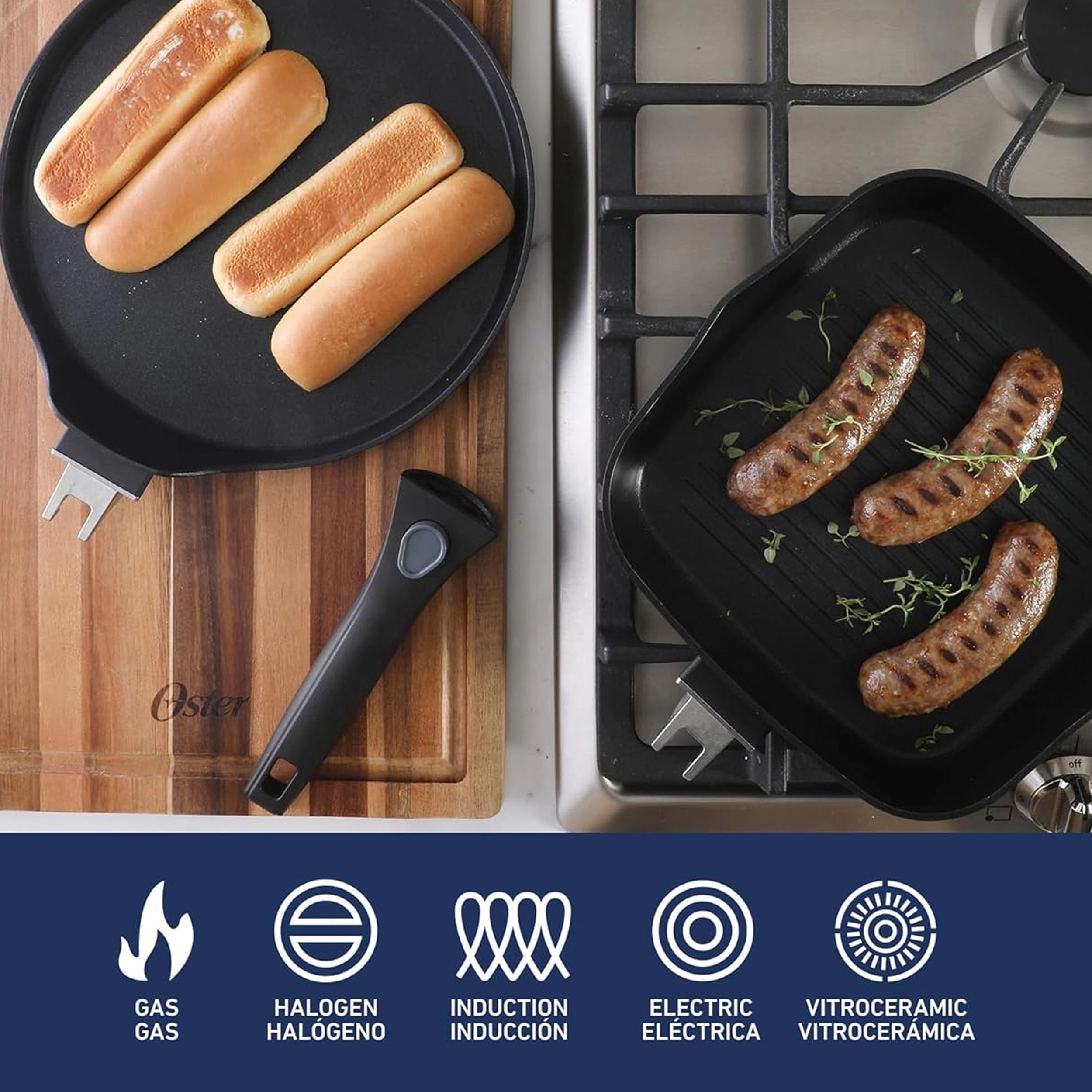 Oster Smarthandle Advance Nonstick Aluminum Pancake and Frying Pan Set in Black