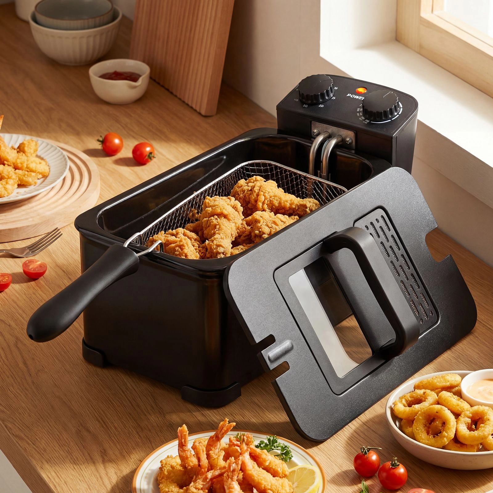 SlickBlue Stainless Steel Deep Fryer 1700W, 3.2Qt, 12-Cup Capacity, Timer, Fry Basket