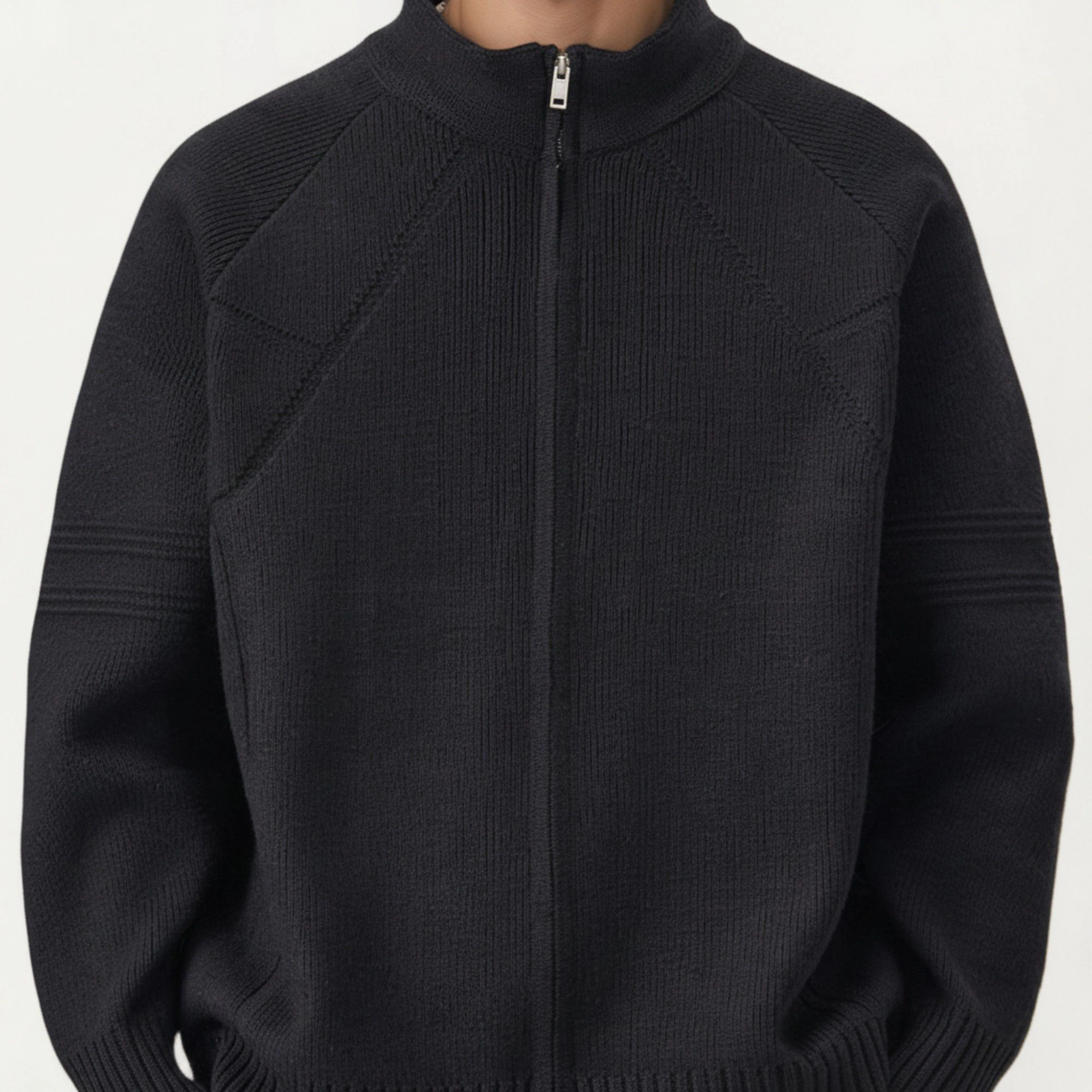 Anna-Kaci Men's Long Sleeve Full Zip Knit Sweater Jacket with Stand Collar Ribbed Trim and Relaxed Fit