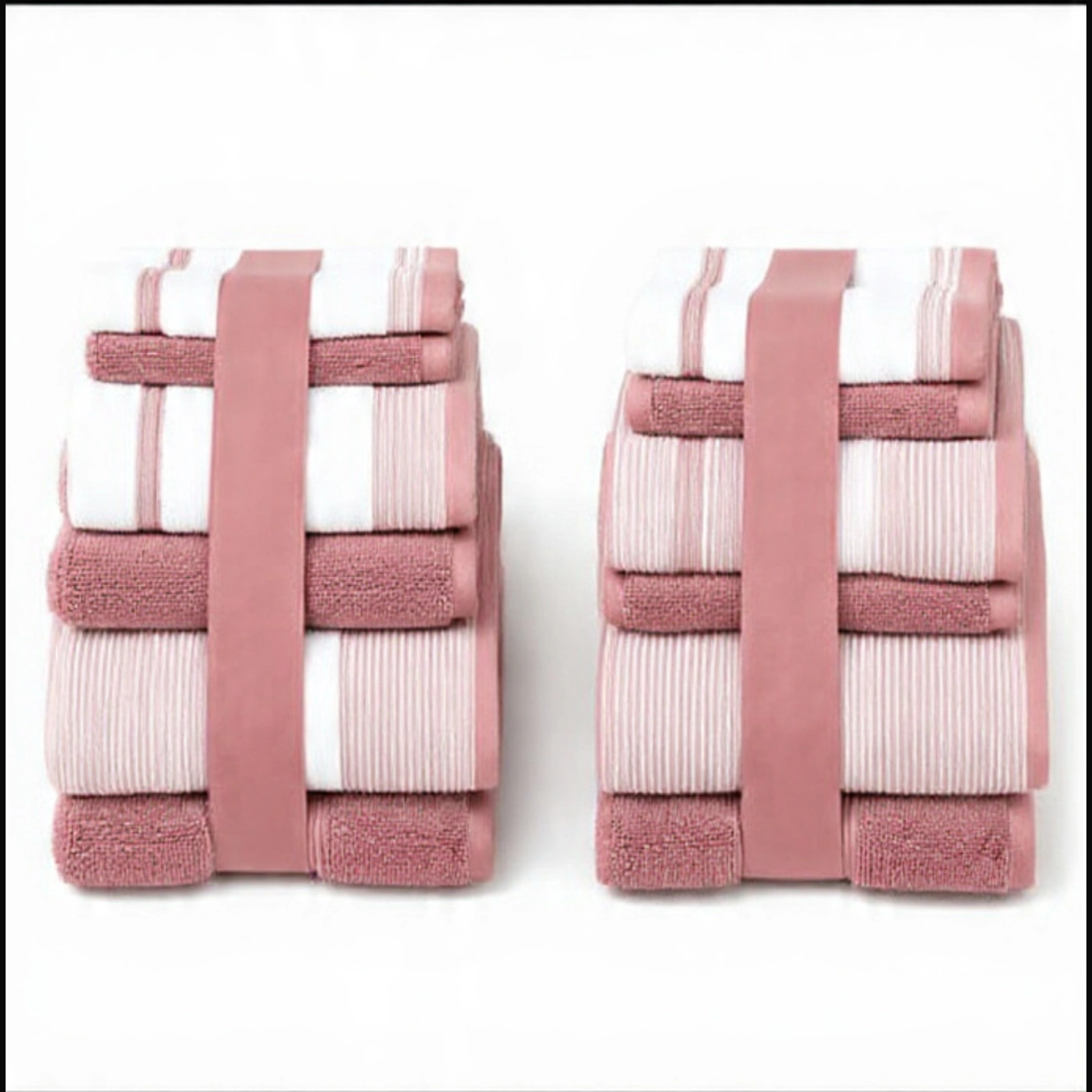 Plazatex Two Tone Zero Twist 100% Cotton Soft & Absorbent Piece Bathroom Towel Set Rose