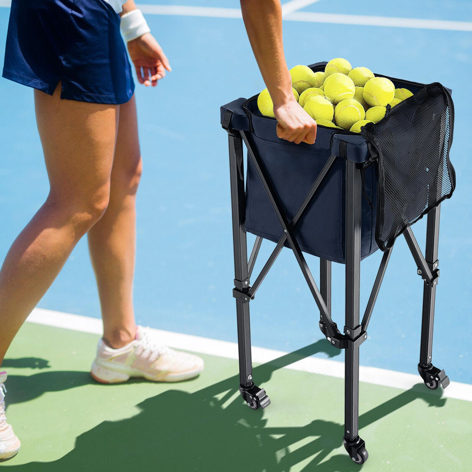 SUGIFT Lightweight Foldable Tennis Ball Teaching Cart with Wheels 66-lb Capacity Blue