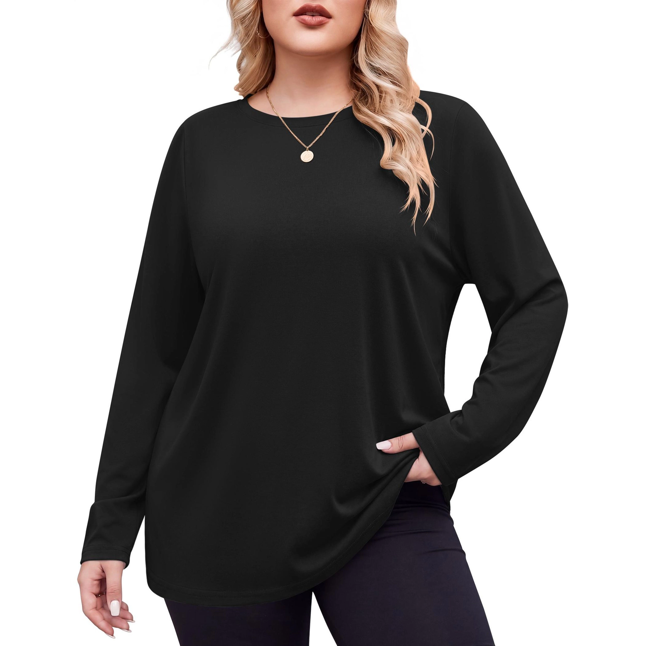 Zeagoo Women's Plus Crew Neck Loose Long Sleeve Top