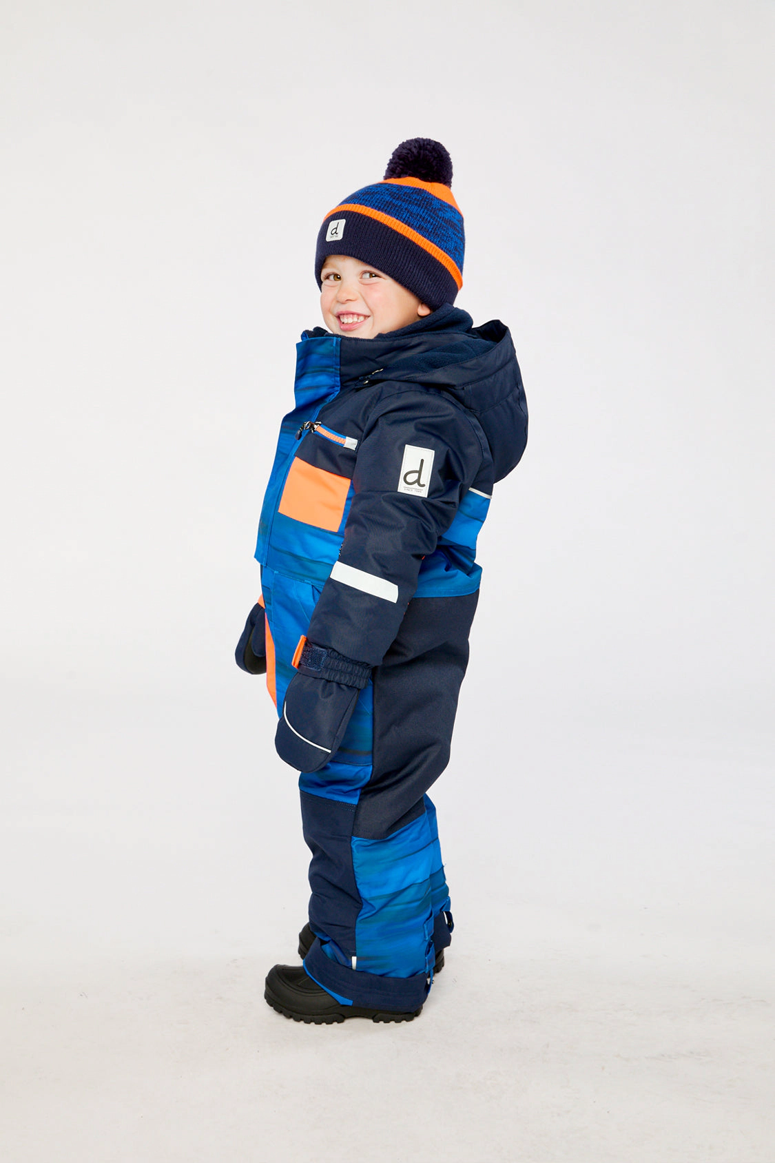 Deux par Boys Striped One Piece Play Snowsuit with Detachable Hood