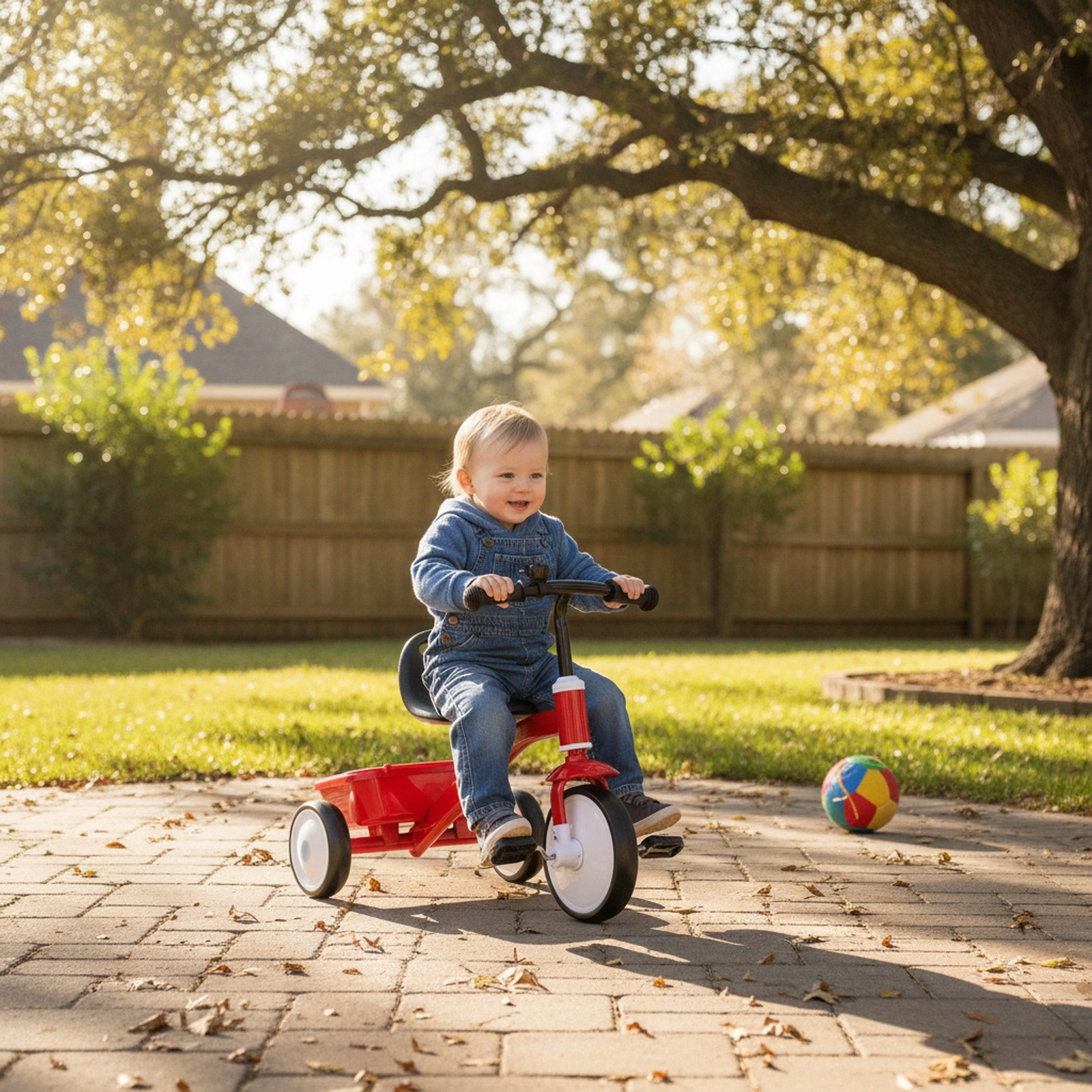 Toddler Tricycle with 4-Position Seat 135-Degree Steering Limit and Glowing Rear Wheels for Ages 3-5 Storage Bin
