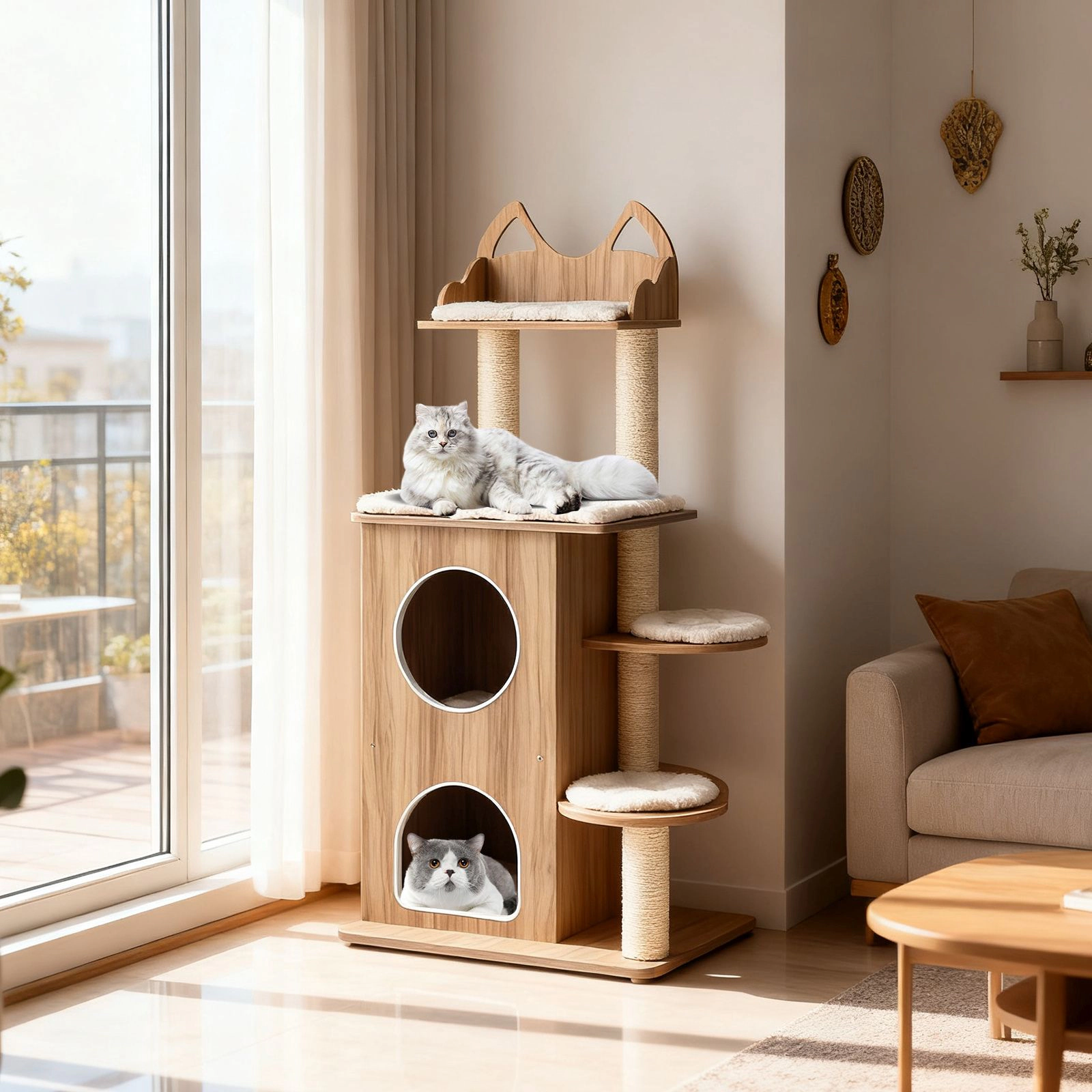SlickBlue 48 Inch Multi-Level Cat Tree with 2-Tier Condo & Perches