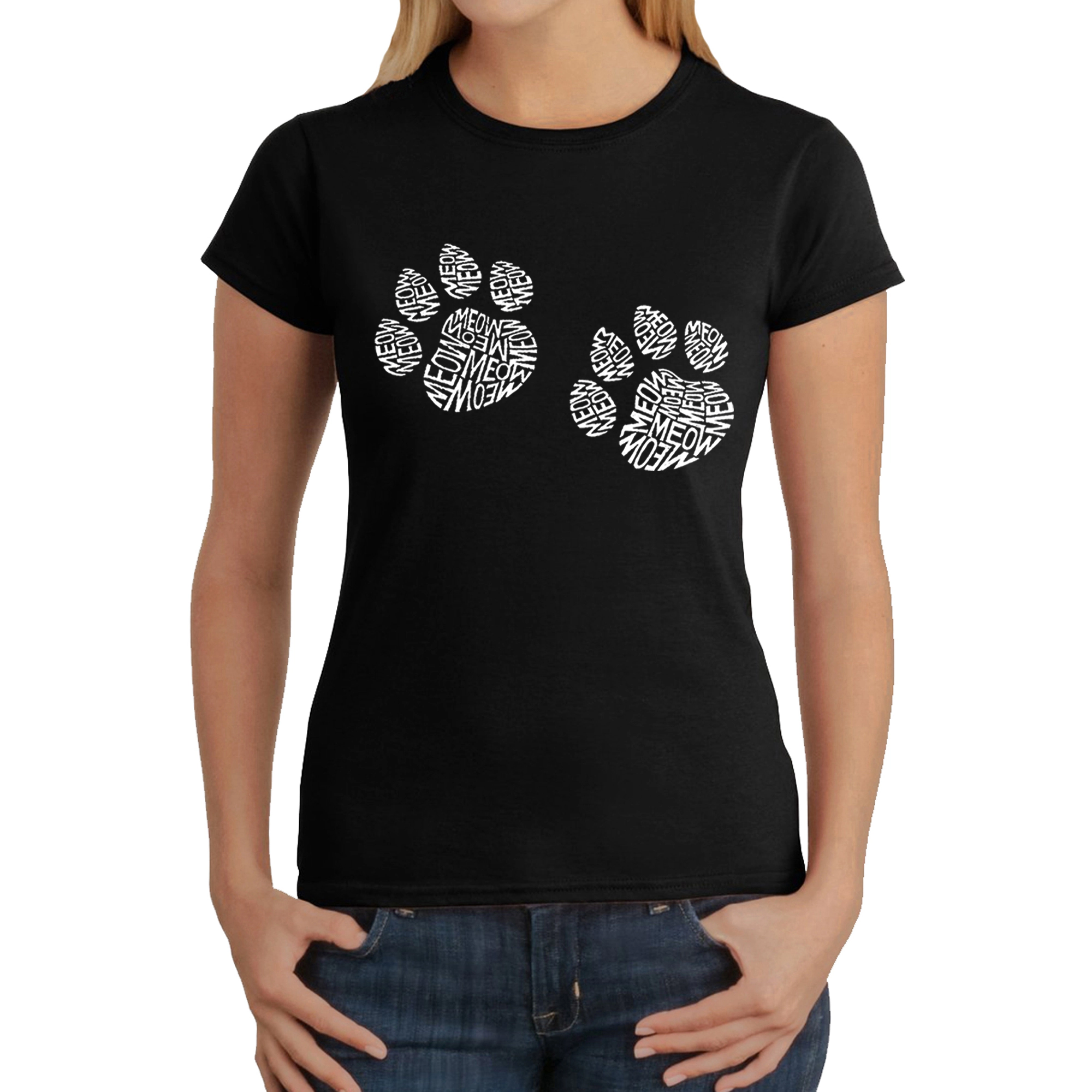 LA Pop Art Women's Word T-Shirt  Meow Cat Prints