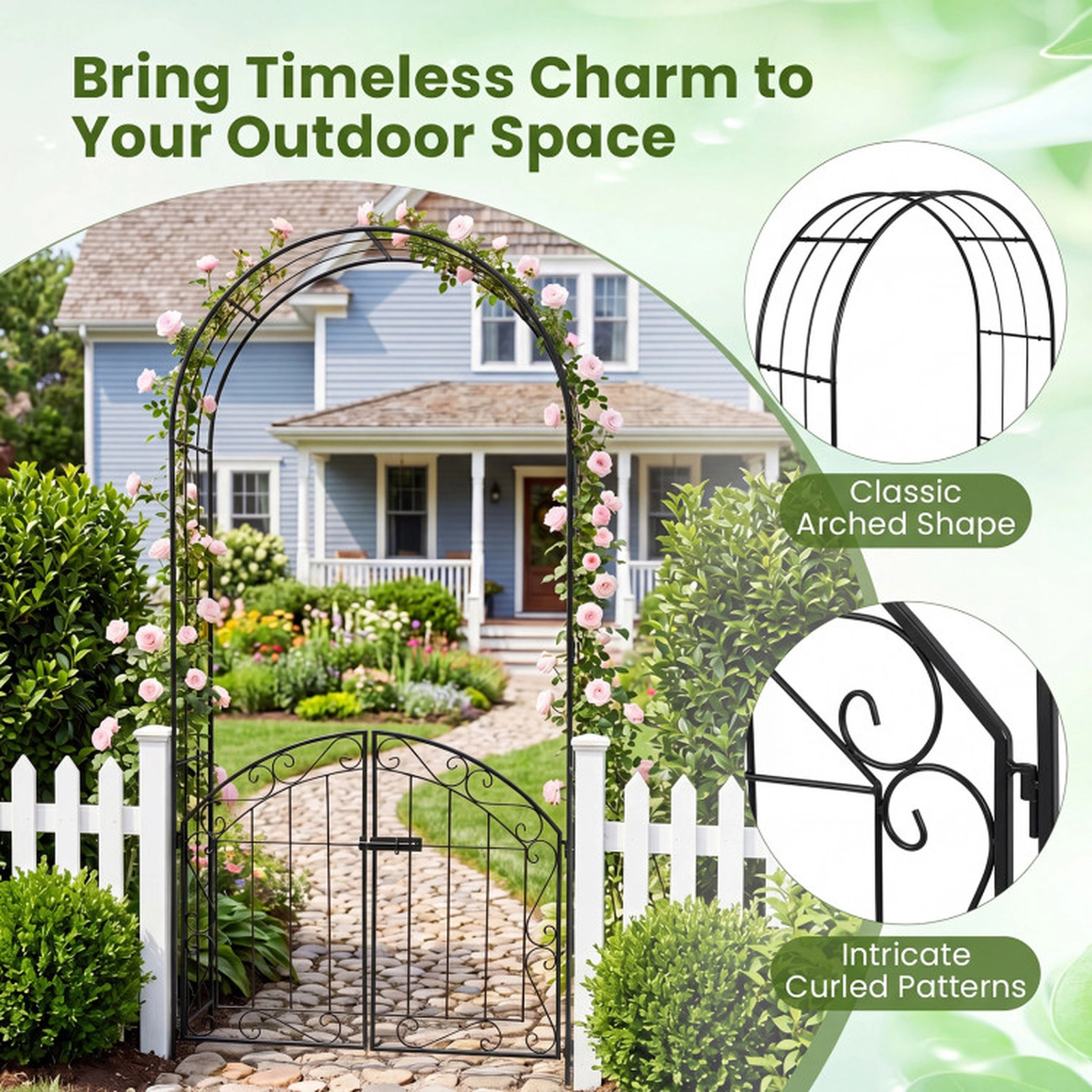 SUGIFT Heavy-Duty Garden Arch with Lockable Gate and Trellis 79-in Tall for Climbing Roses and Vines Black/Bronze