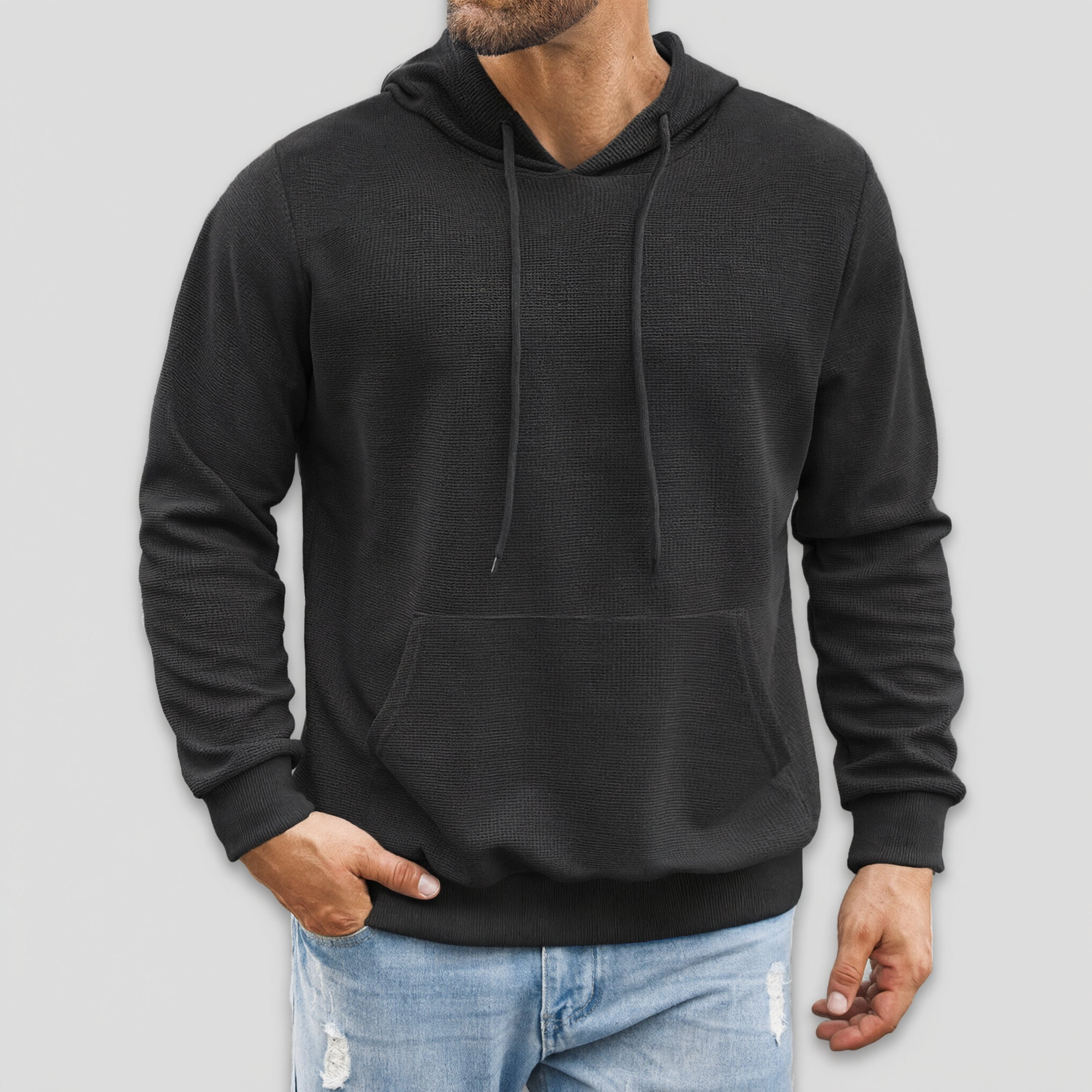 COOFANDY Men's Regular Fit Waffle Knit Long Sleeve Pullover Hoodie