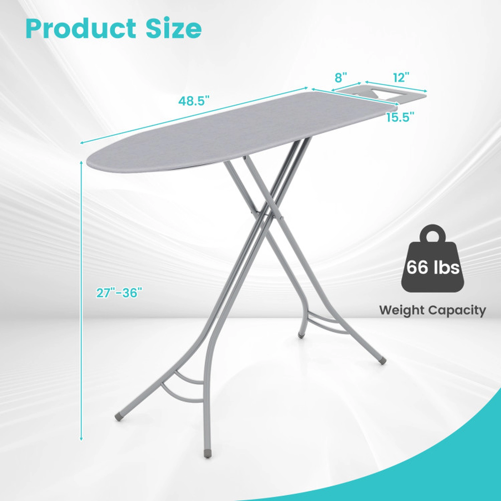 SUGIFT Gray Foldable Ironing Board, 7 Heights, 66 lb Capacity, Metal Iron Rest