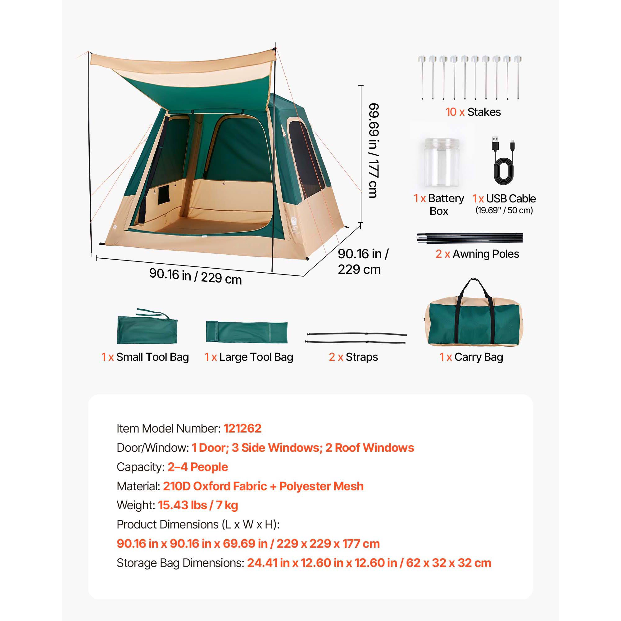 HONGGE Camping Tent 4 Person Inflatable Cabin Tent with Rechargeable Pump TPU Air Tube & 5 Large Mesh Windows Portable