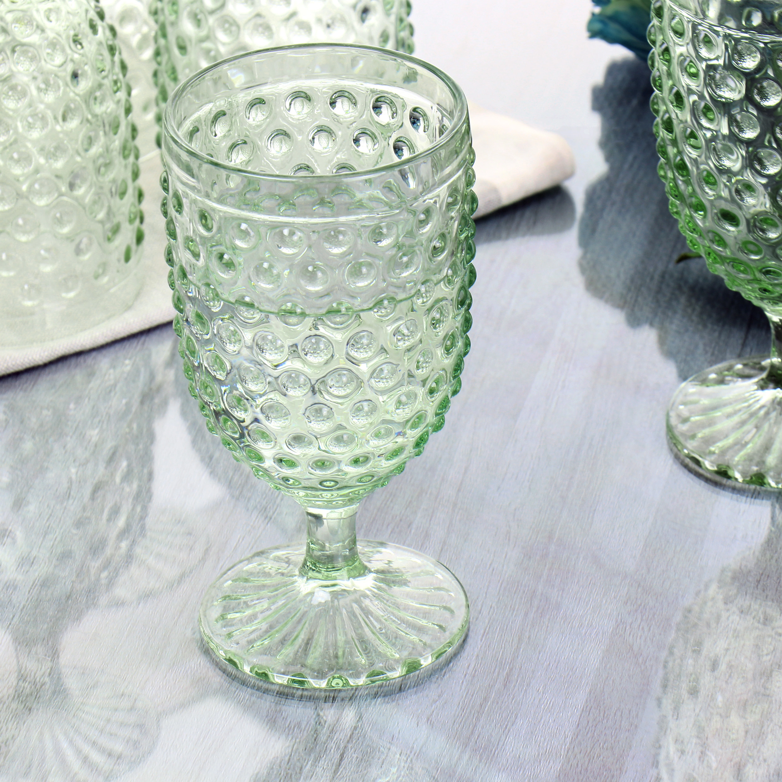 Martha Stewart 6 Piece 14.2 Ounce Clear Glass Hobnail Goblet Drinkware Set Pink