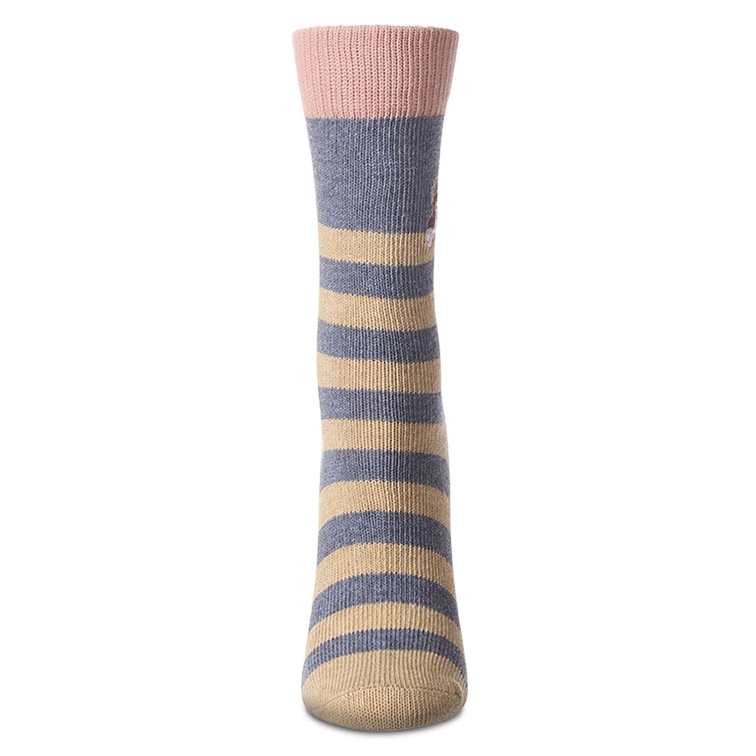 MeMoi Women's "Just Hanging" Striped Embroidered Cotton Rich Novelty Crew Socks