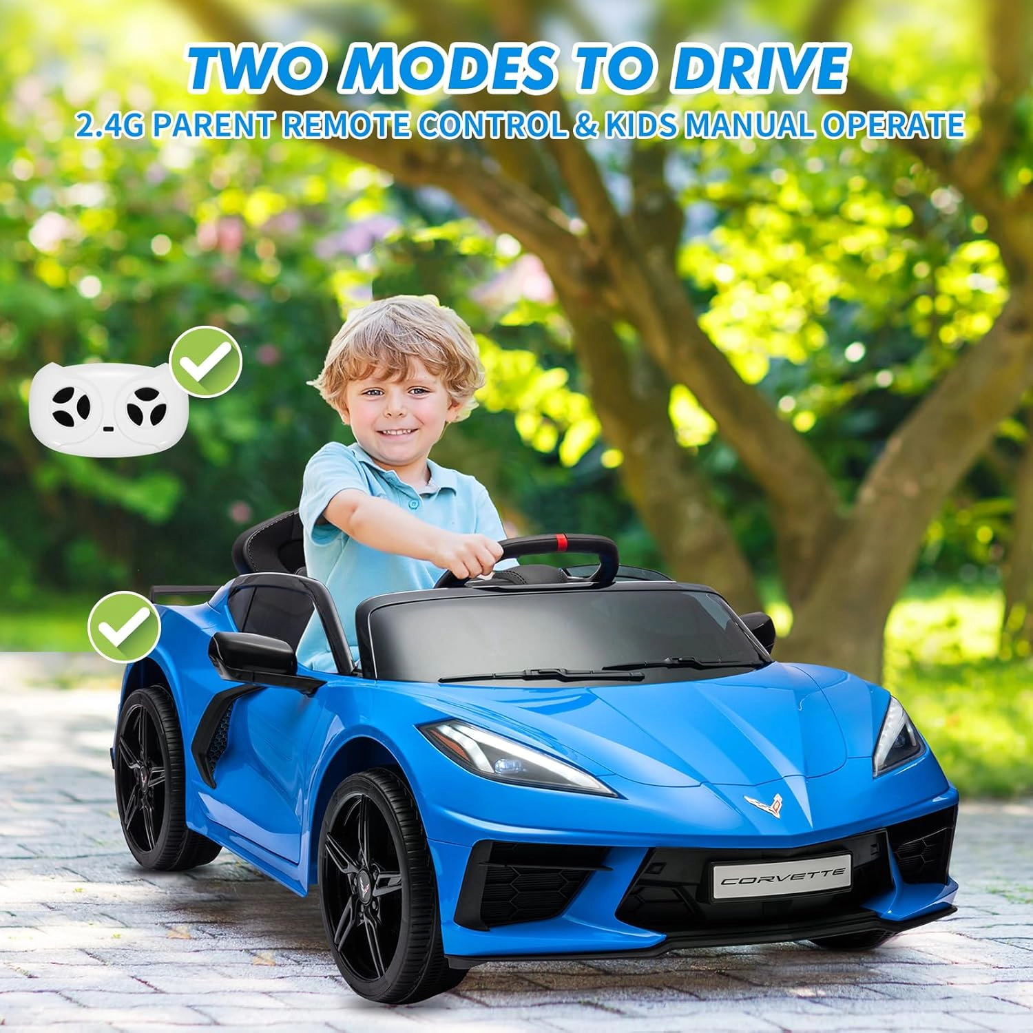 12V Kids Ride On Car, Licensed Corvette Battery Powered Electric Sports Car with Remote, LED, Music & Dashboard