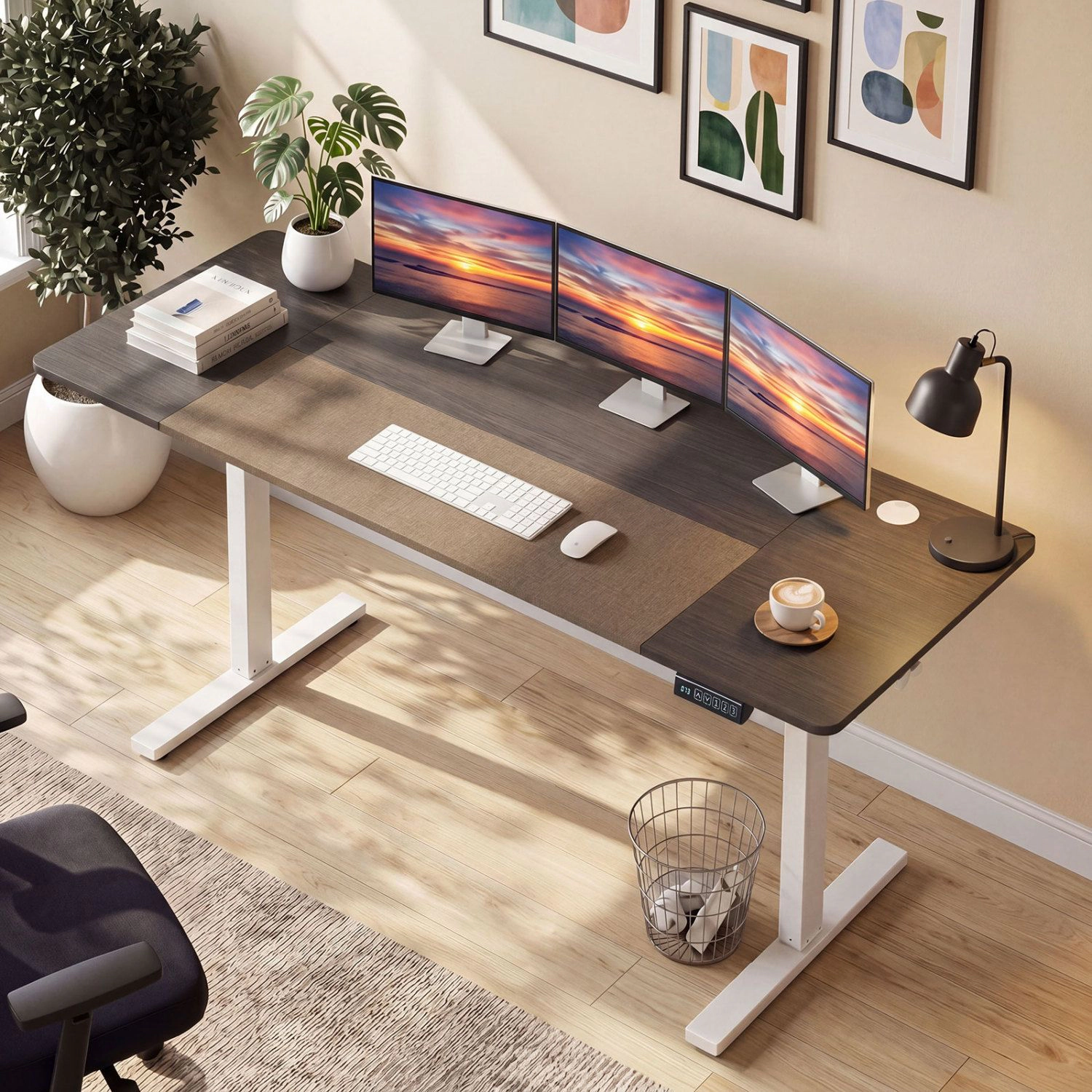SlickBlue Height Adjustable Standing Desk with Quiet Motor and Hooks
