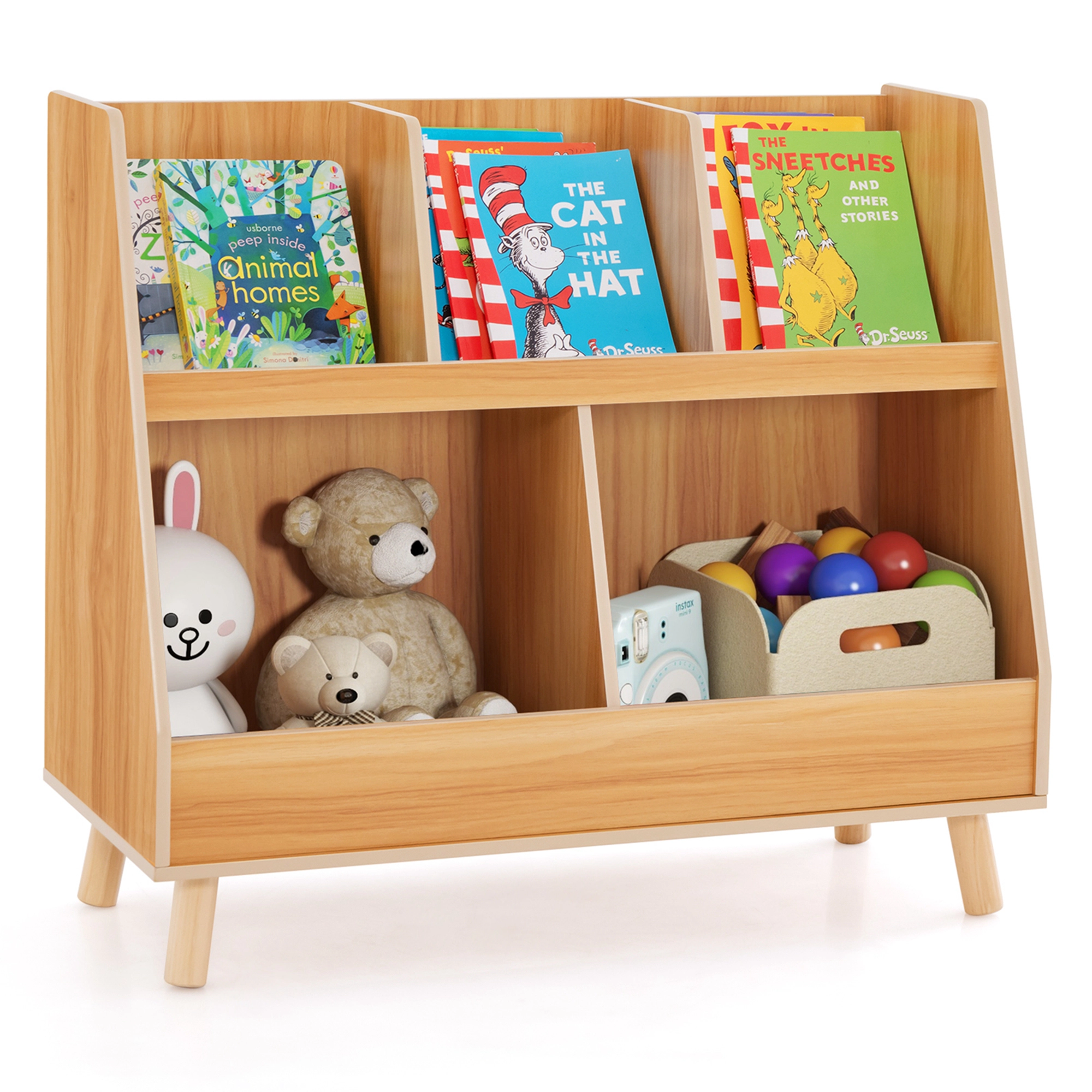 Costway 5-Cube Kids Bookshelf and Toy Organizer Storage Bookcase with Plastic Legs White