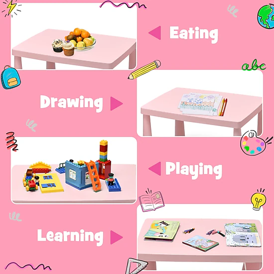 SUGIFT Toddler Multi Activity Play Dining Study Kids Table and Chair Set 110-lb Capacity Ages 1-7 Pink