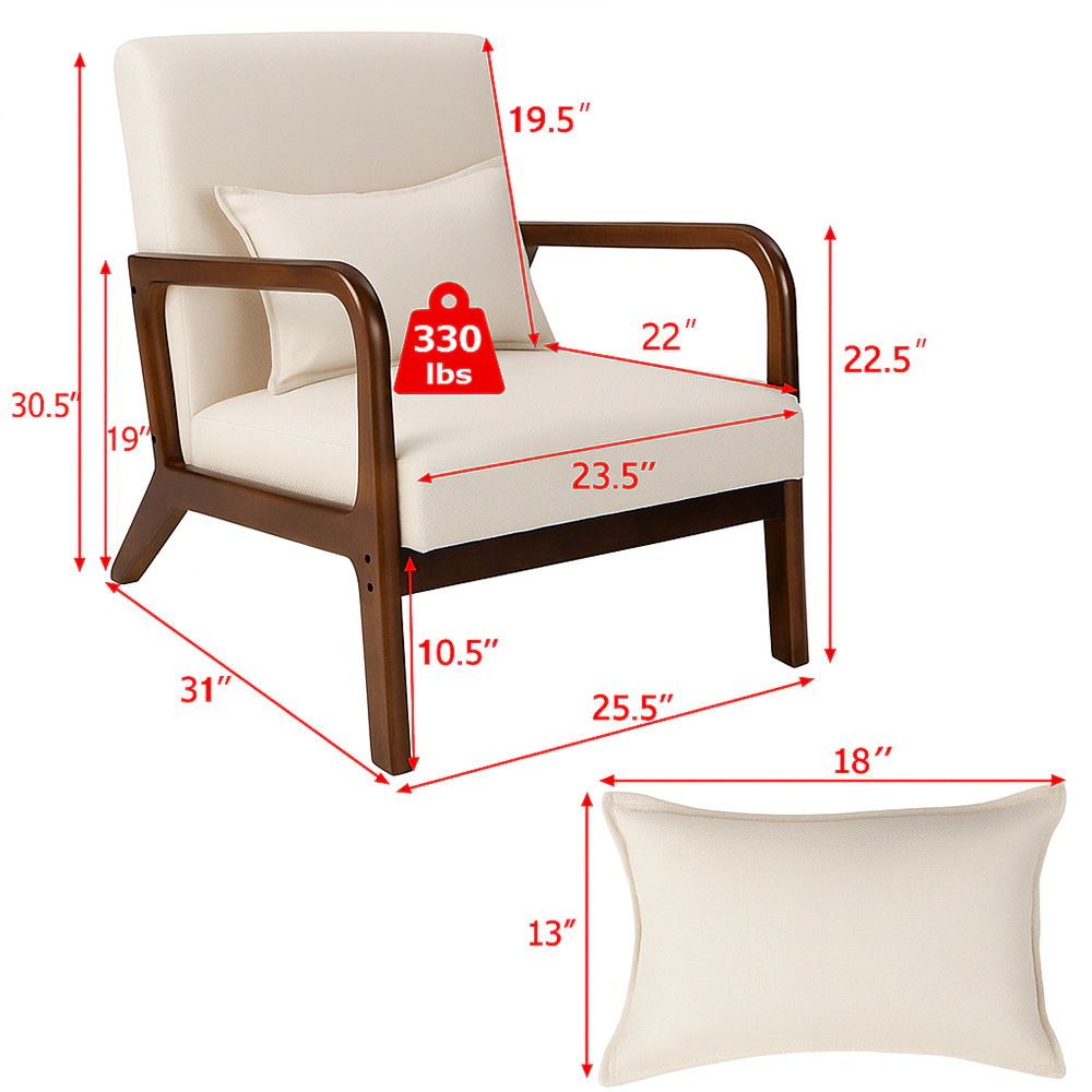 Hivvago Contemporary Rubberwood Accent Chair with Supportive Lumbar Cushion