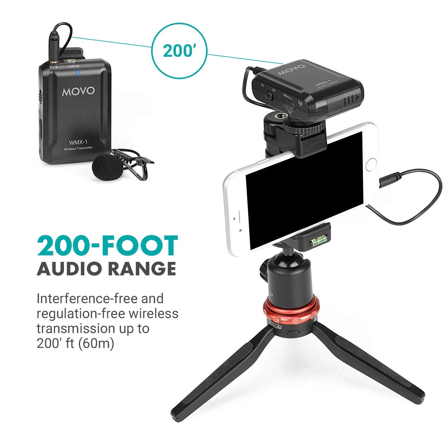 Movo WMX-1 2.4GHz Wireless Lavalier Microphone System Compatible with DSLR Cameras, Camcorders, iPhone, Android