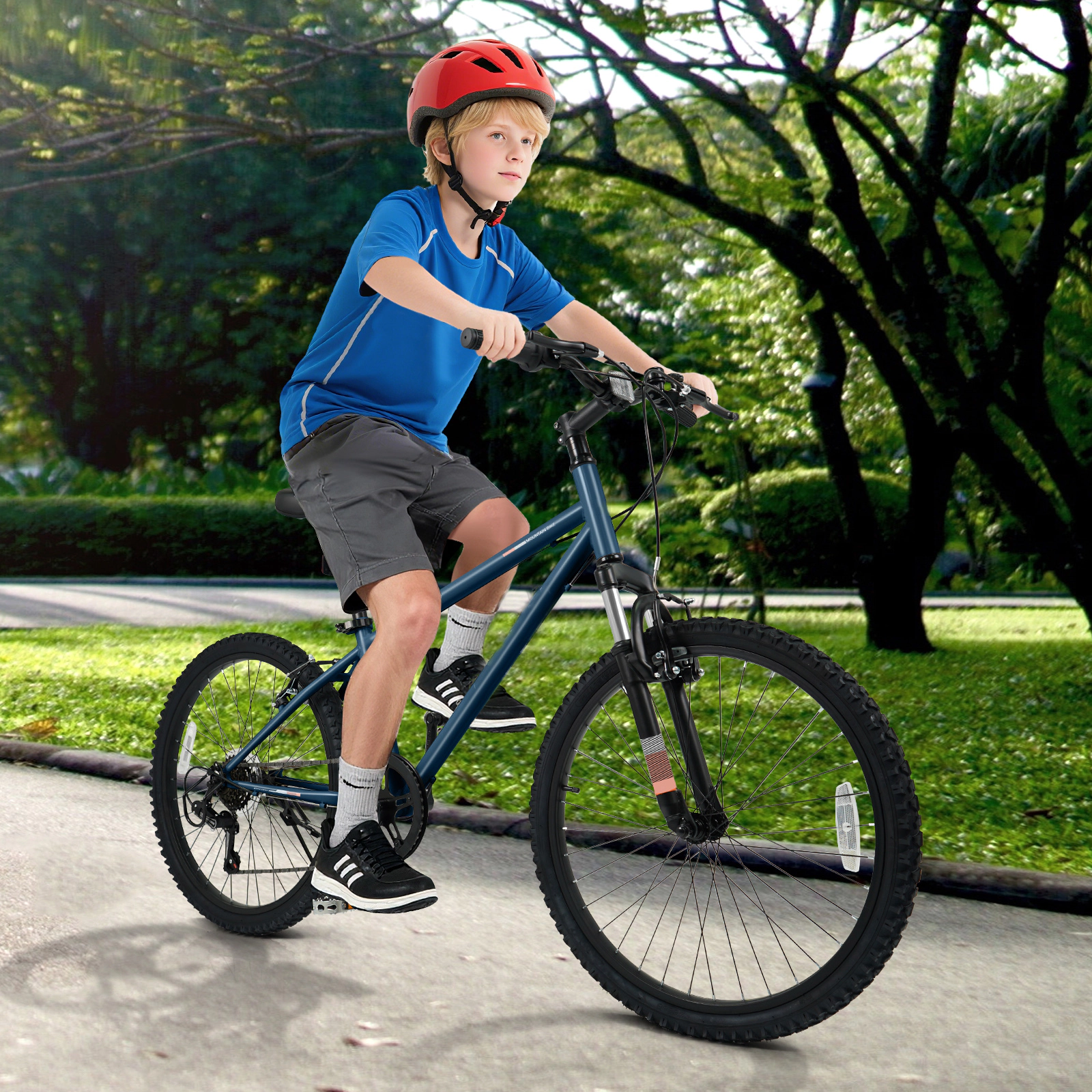 SUGIFT 6-Speed Kids Mountain Bike 24-in Wheel 110-lb Capacity Ages 8+ Navy Bicycle with Front Suspension and V-Brakes