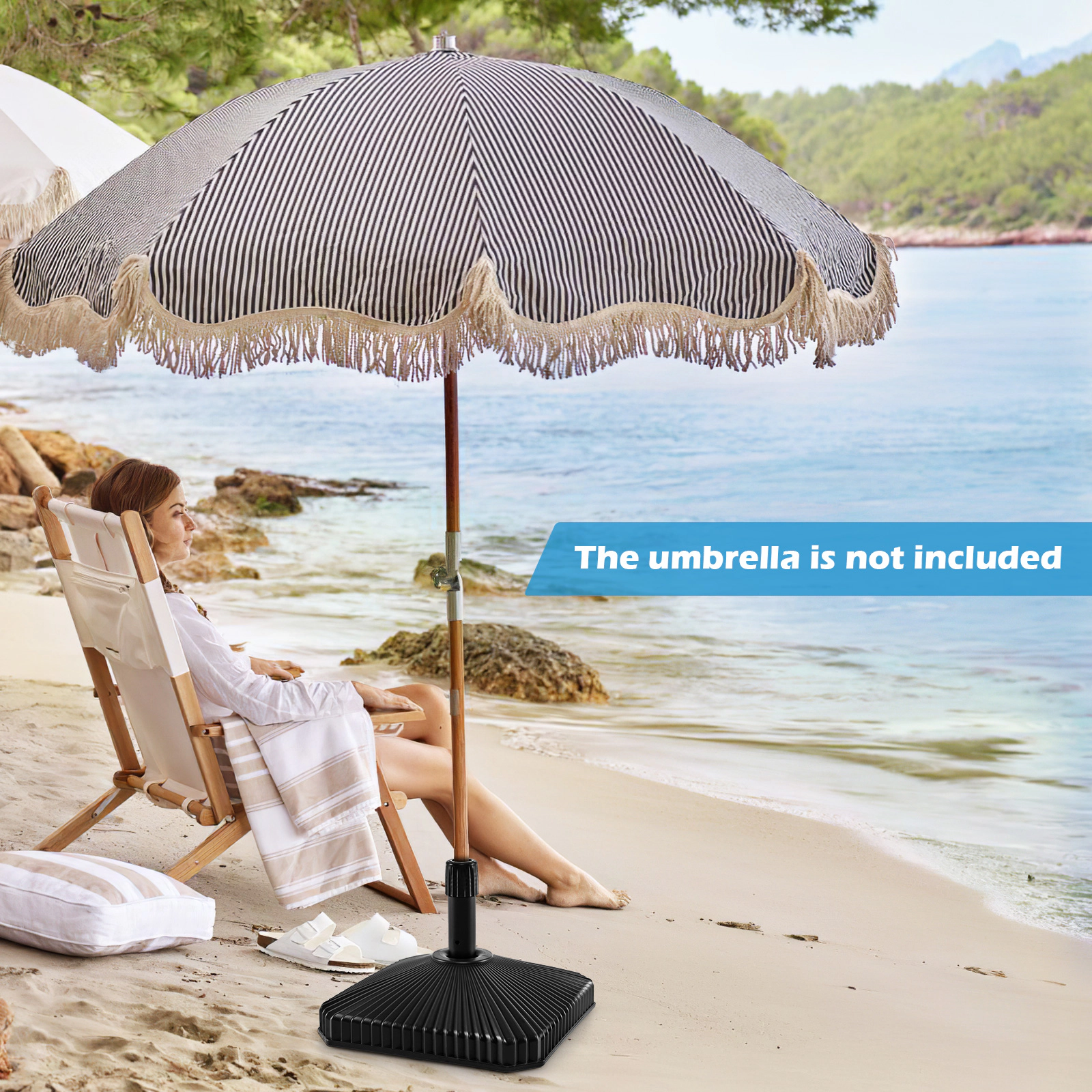 Slickblue HDPE Patio Umbrella Base Stand 44 lb Fill Capacity with Adapters Black