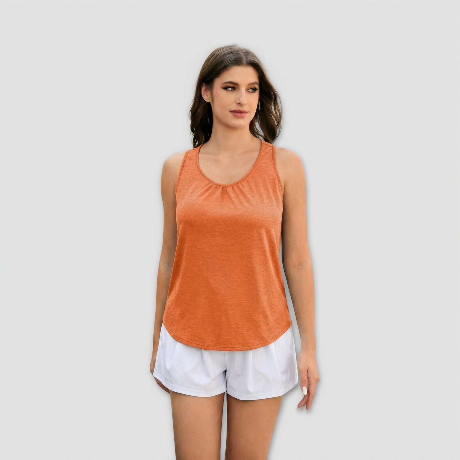 Pinspark Womens Casual Sleeveless Tank Tops Summer Scoop Neck Pleated Solid Tunics