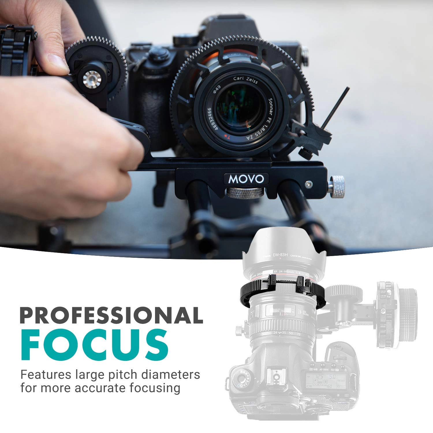 Movo FR3 Adjustable 3-Piece Follow Focus Ring Gear Set - Includes 65mm 75mm and 85mm Lens Rings