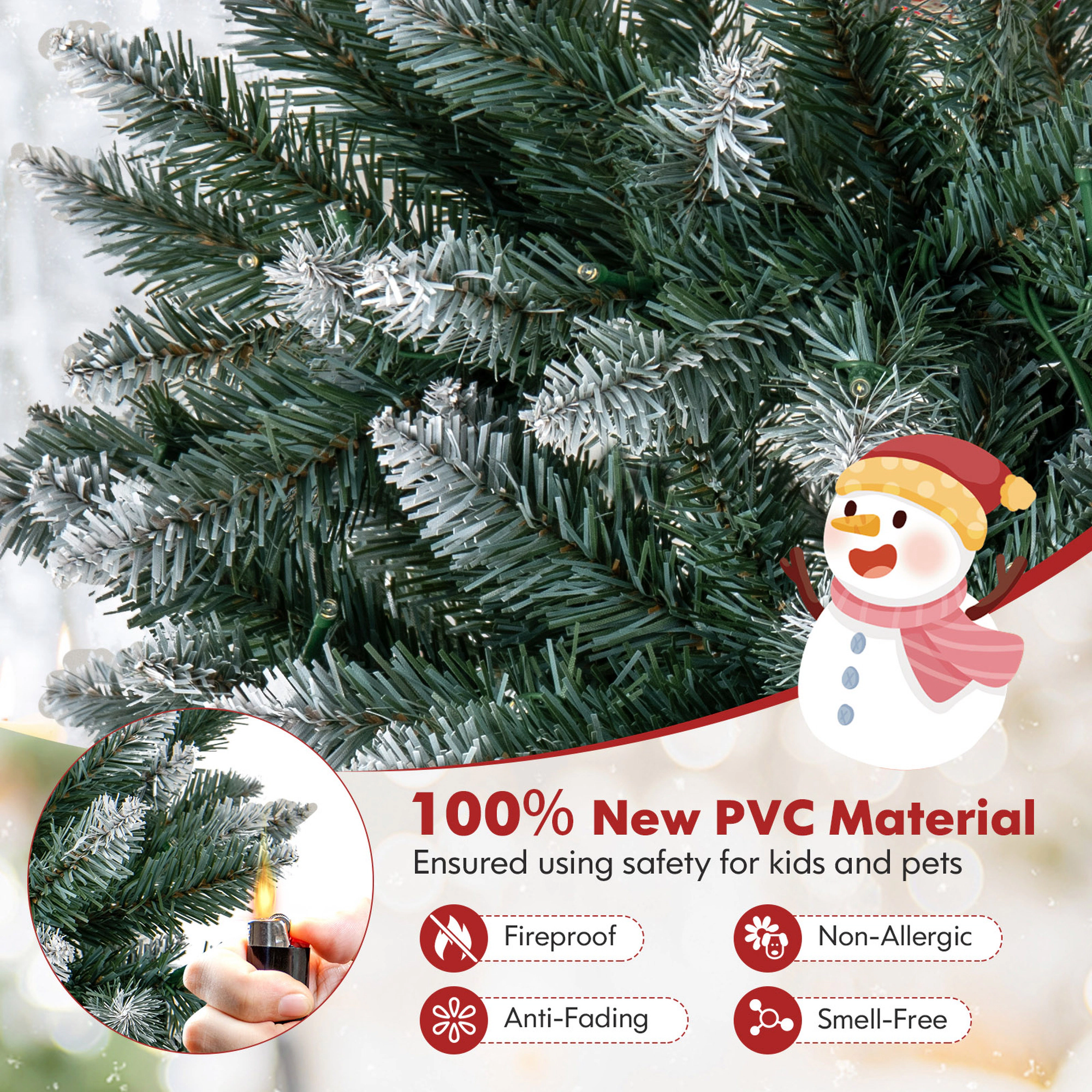 Costway 6/9 FT Pre-Lit Christmas Tree Hinged Slim Pencil Xmas with 250/500 LED Lights & 618 Tips