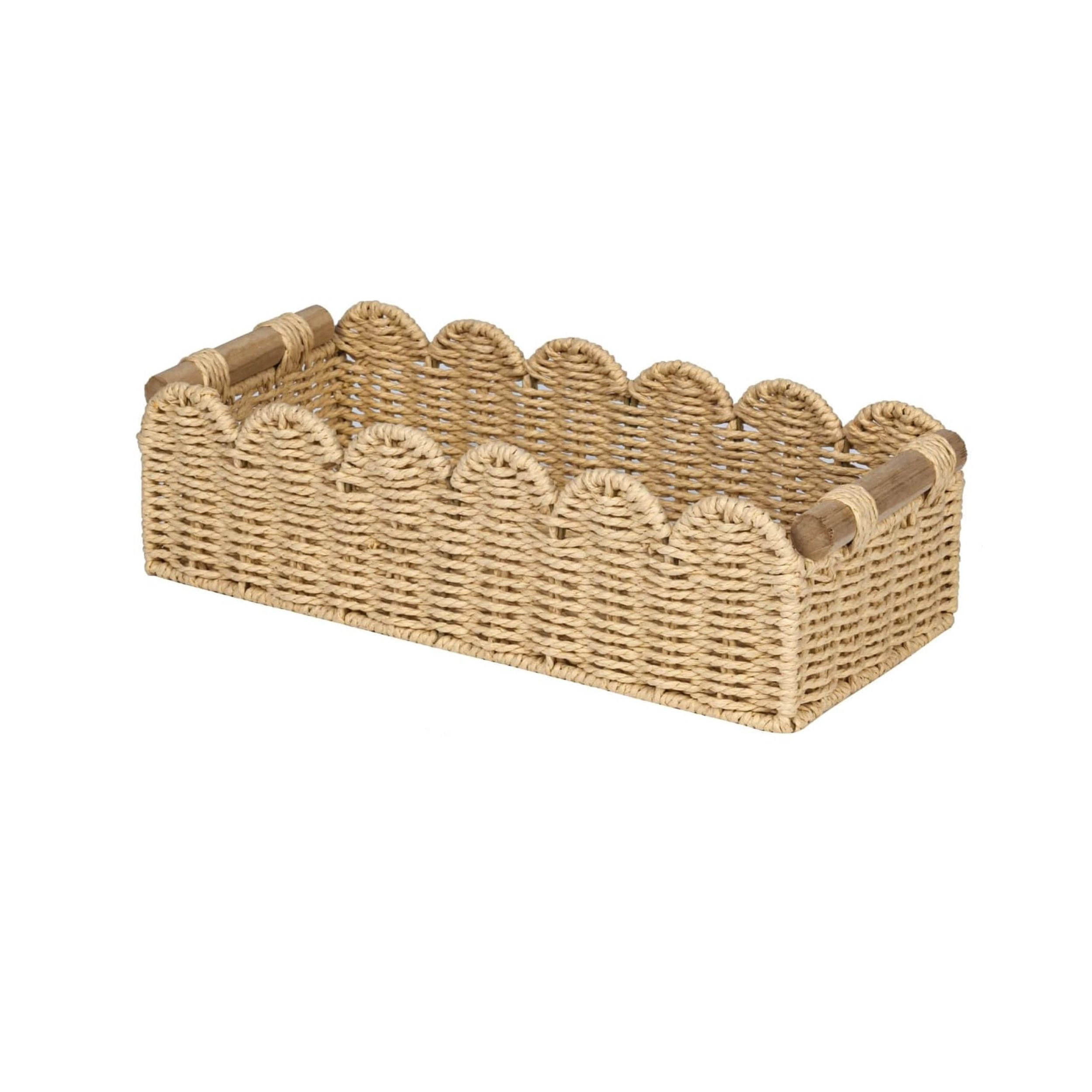 Stock Preferred Handwoven Scalloped Toilet Paper Storage Basket with Handle for Bathroom