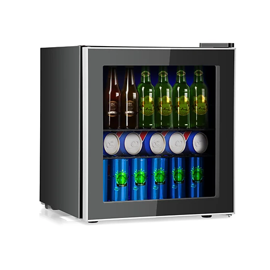 SUGIFT Black 60-Can Beverage Refrigerator with Glass Door and 2 Slide-Out Shelves 1.6-Cu-Ft 17.5-in W 19.5-in H