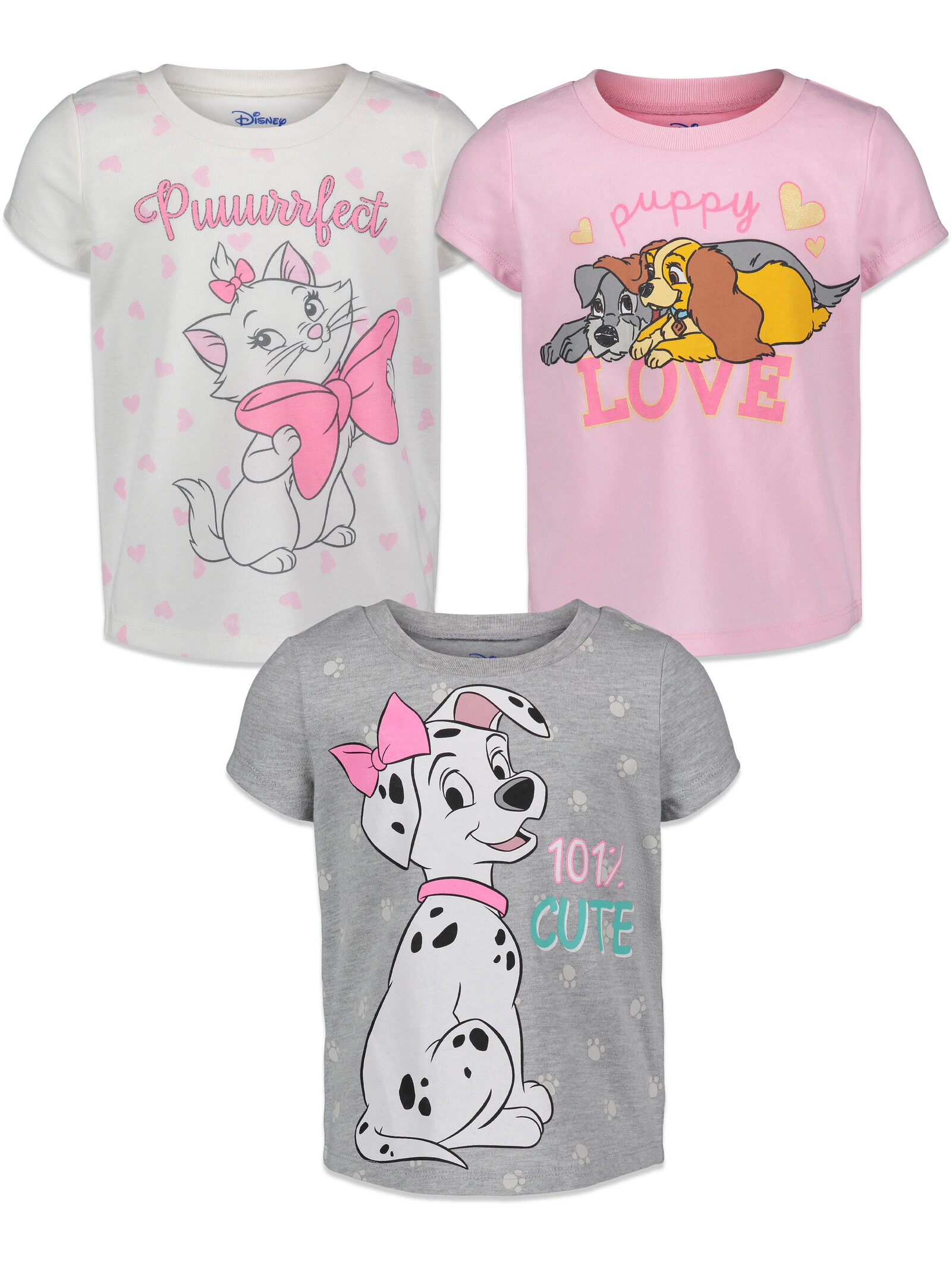 Disney Classics Girls' 3-Pack Glitter T-Shirts