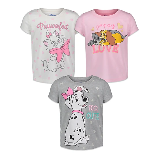 Disney Classics Girls' 3-Pack Glitter T-Shirts