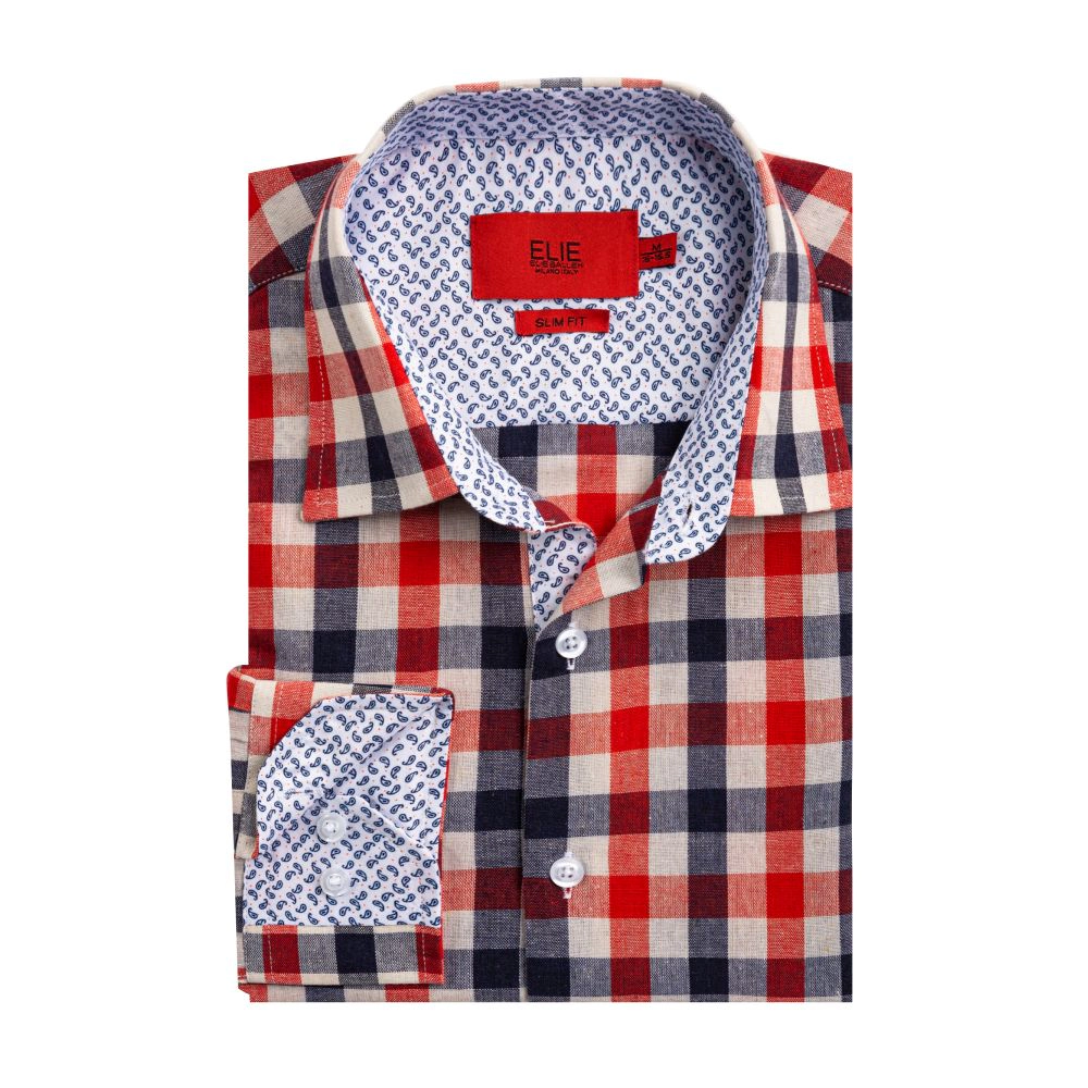 Elie Balleh Slim Fit Mens Gingham Plaid Shirt