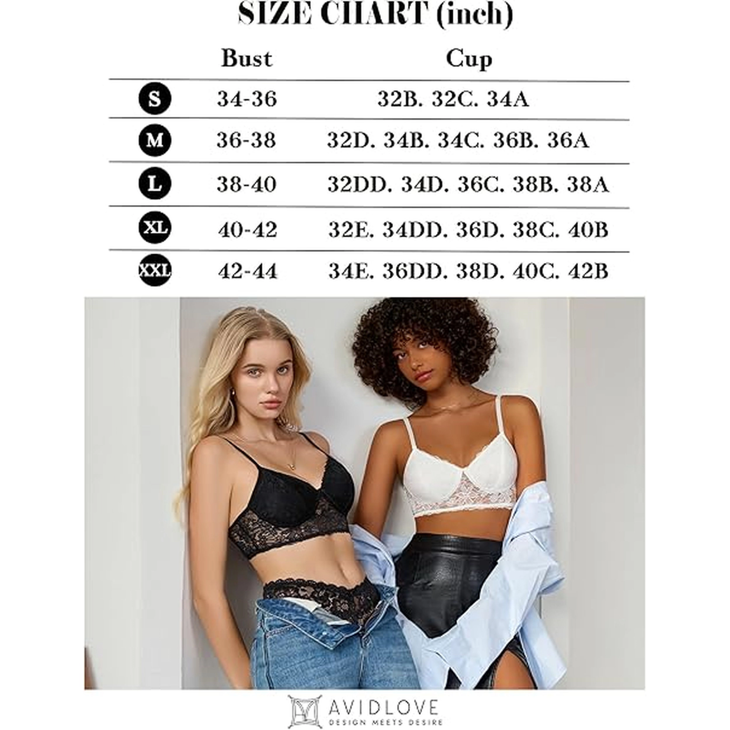 Avidlove Women's Lace V Neck Wireless Double Layered Strappy Bralette