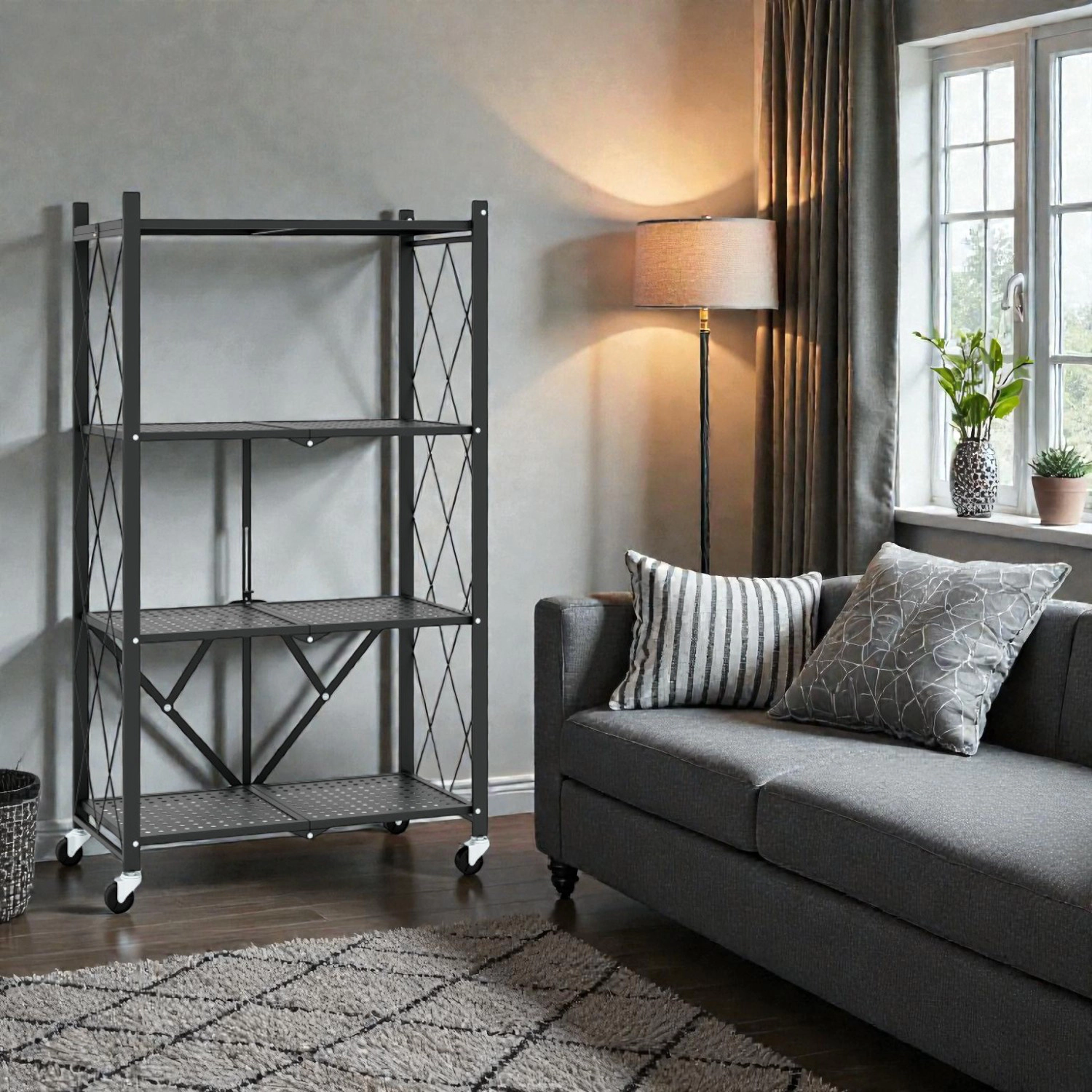 Hivvago Foldable 4-Tier Storage Rack with Locking Wheels