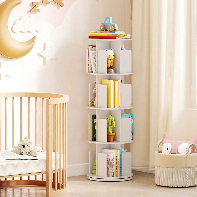 Hivvago 4-Tier Rotating Bookshelf 360° Display Rack with Dividers and Anti-falling Baffles