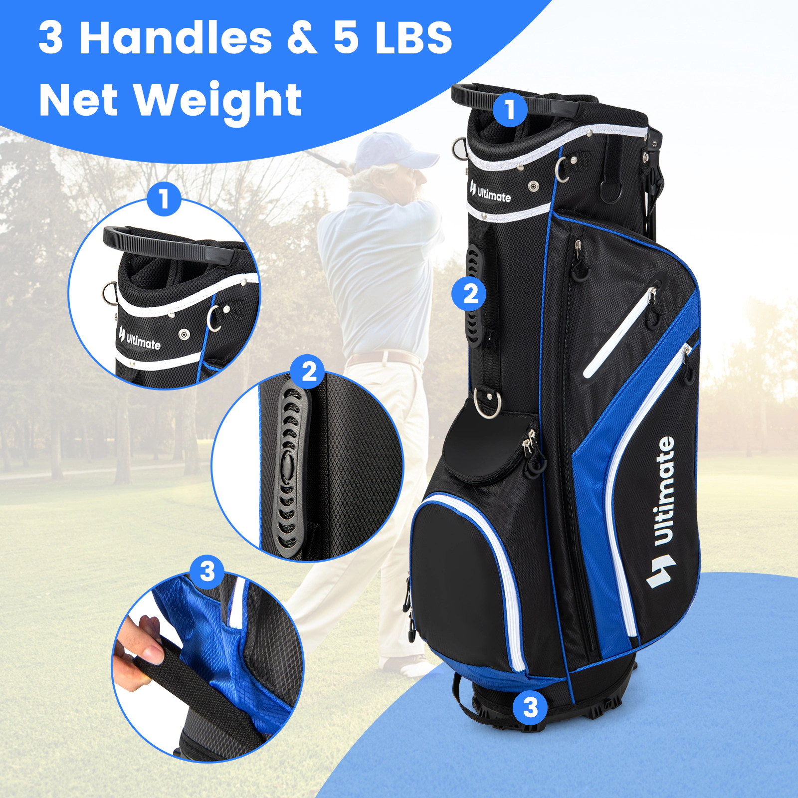 LJG Lightweight Golf Stand Bag with 14 Way Top Dividers and 6 Pockets