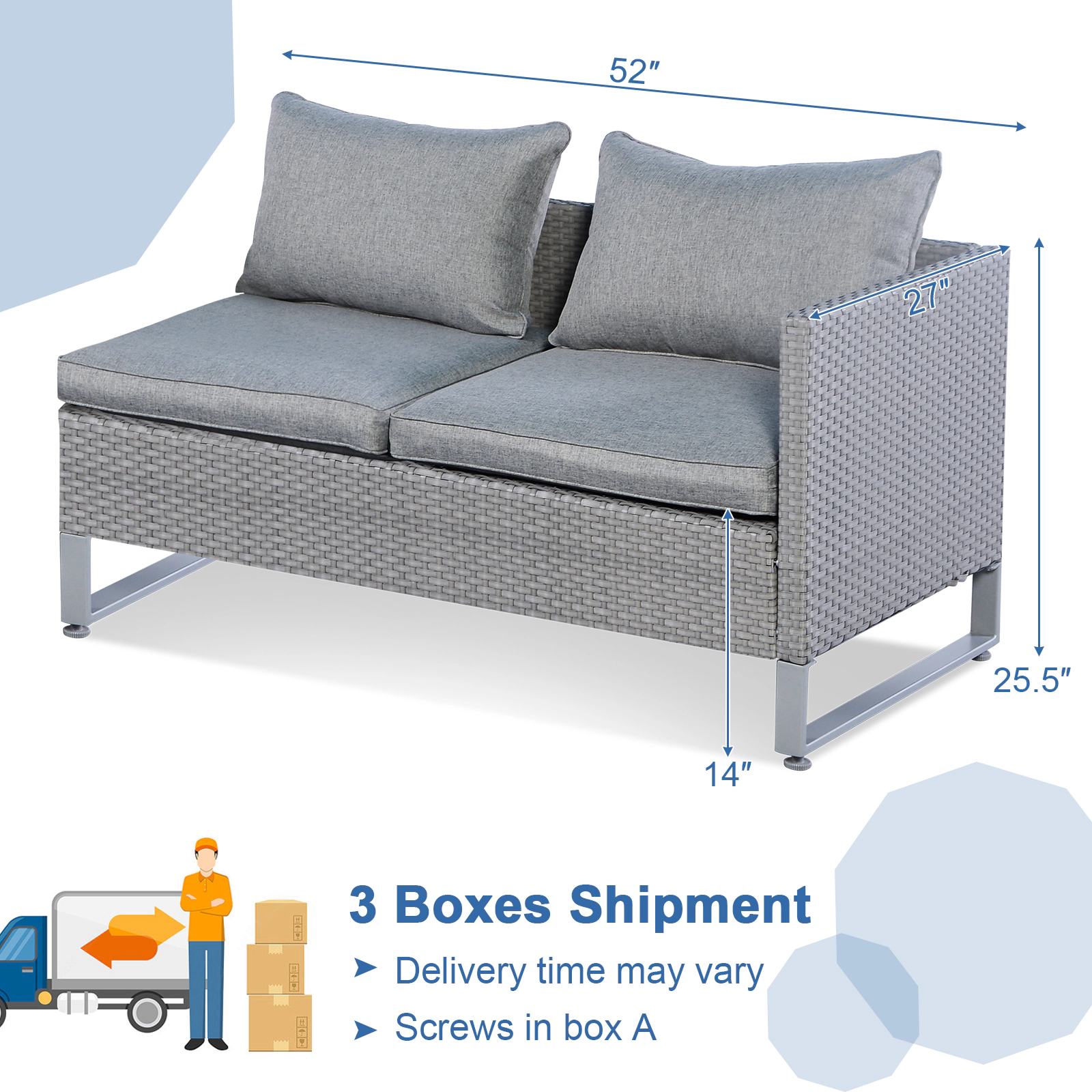 LJG 2 Pieces Patio Furniture Sofa Set with Cushions and Sofa Clips