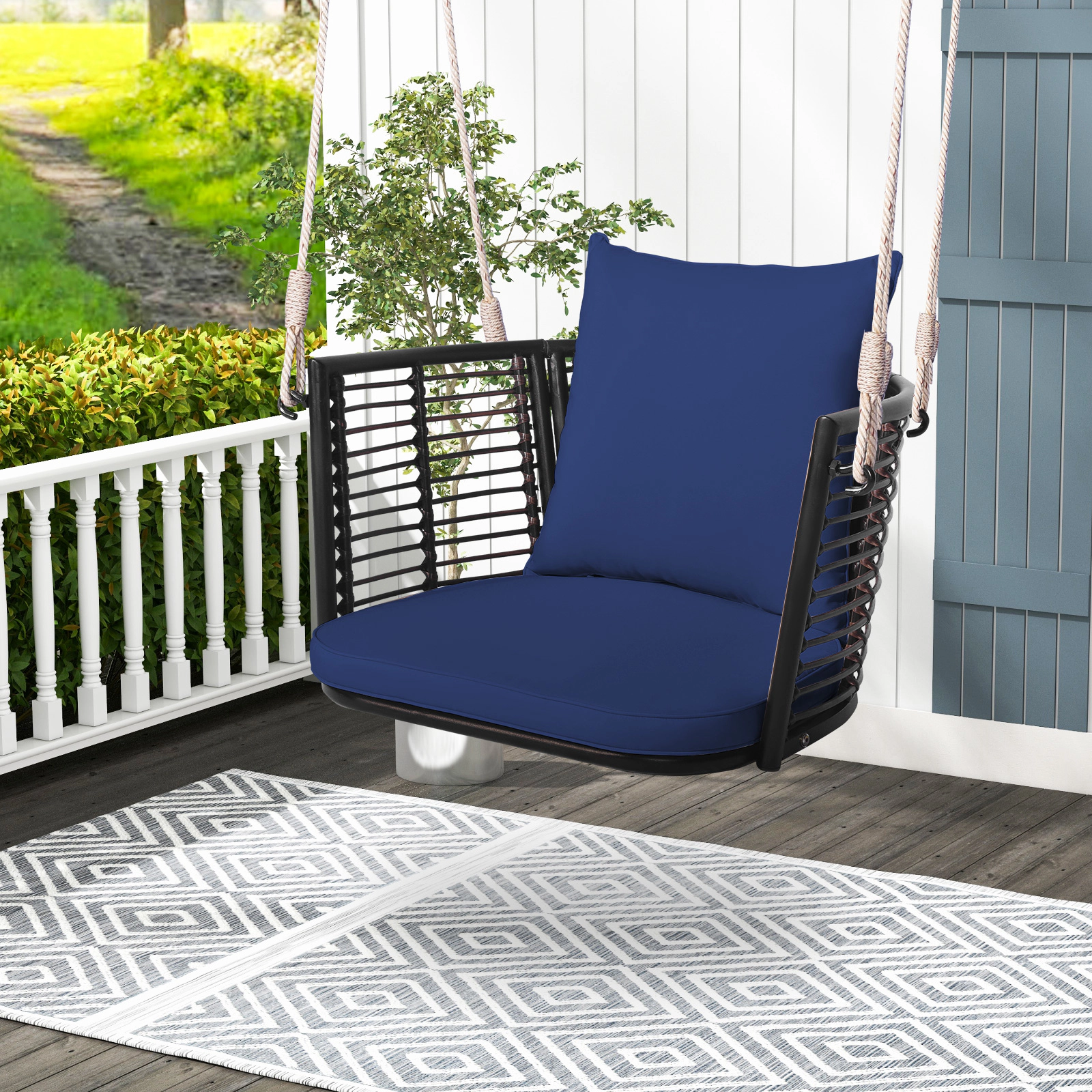 LJG Porch Swing Patio Hanging Rattan Chair with Zippered