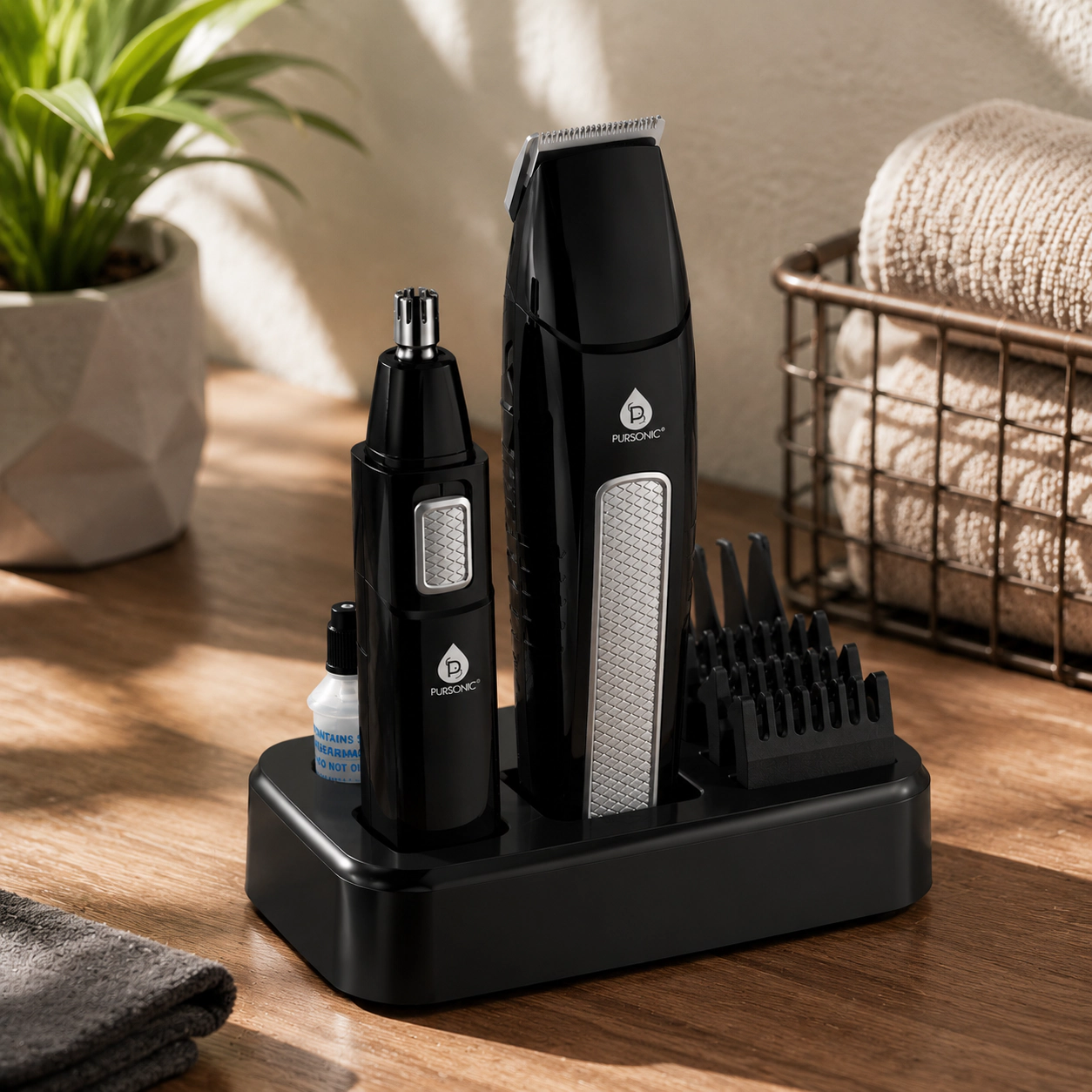 Pursonic Men's 10-Piece Hair, Beard, Nose & Ear Grooming Kit with Stainless Steel Trimmer